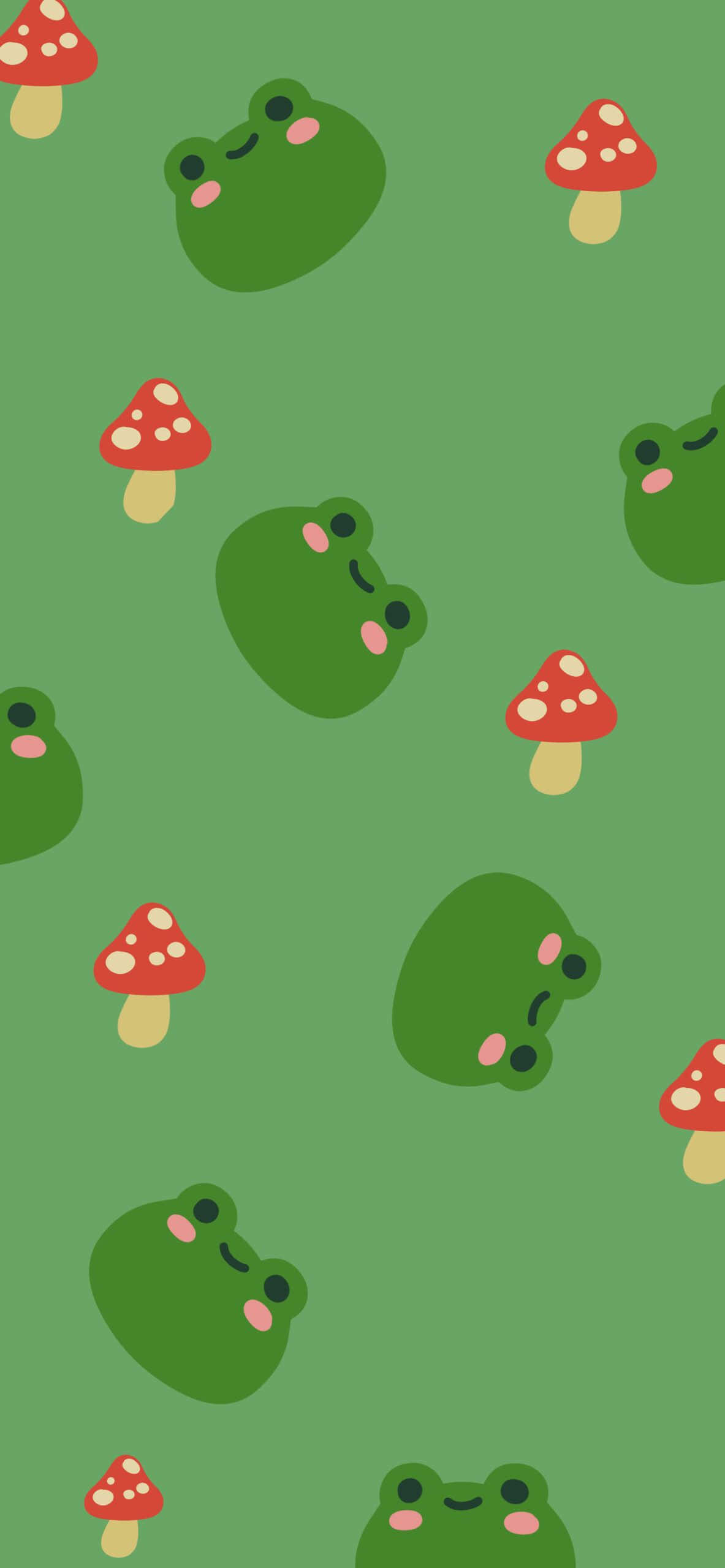 cute frog, mushroom pattern, green frogs, 2K Phone Wallpaper