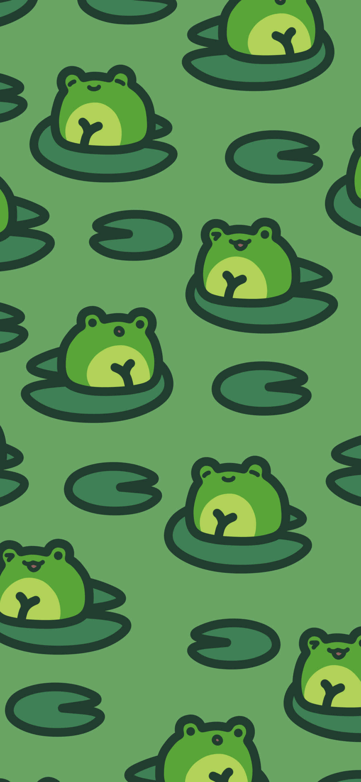 cute frog, lily pads, solid green background, 2K Phone Wallpaper