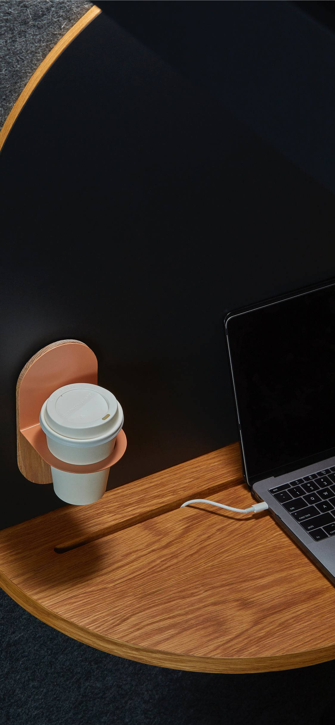 iPhone Desk, laptop, coffee cup, Full HD Phone Wallpaper