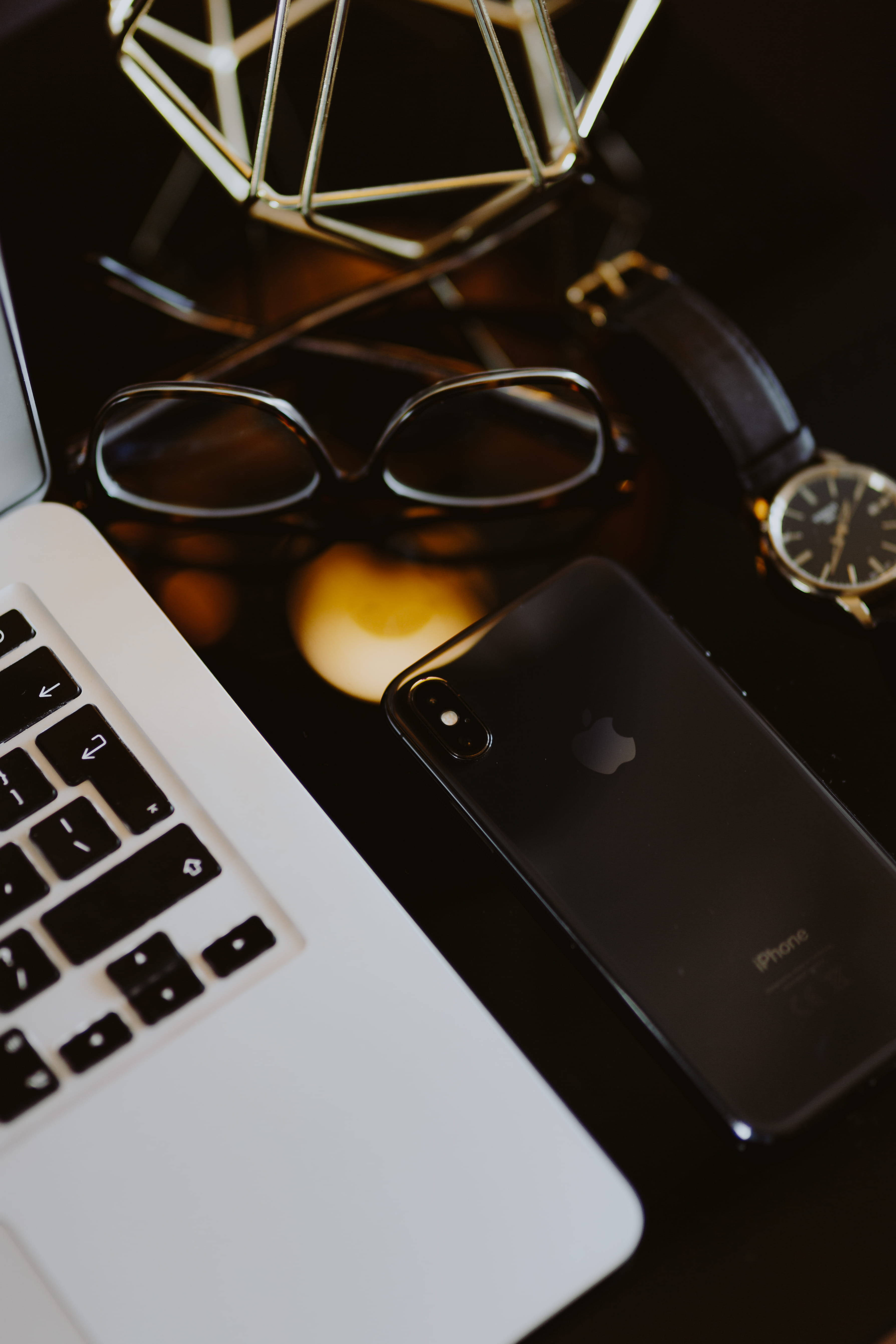 iPhone, desk, laptop, 5K Phone Wallpaper