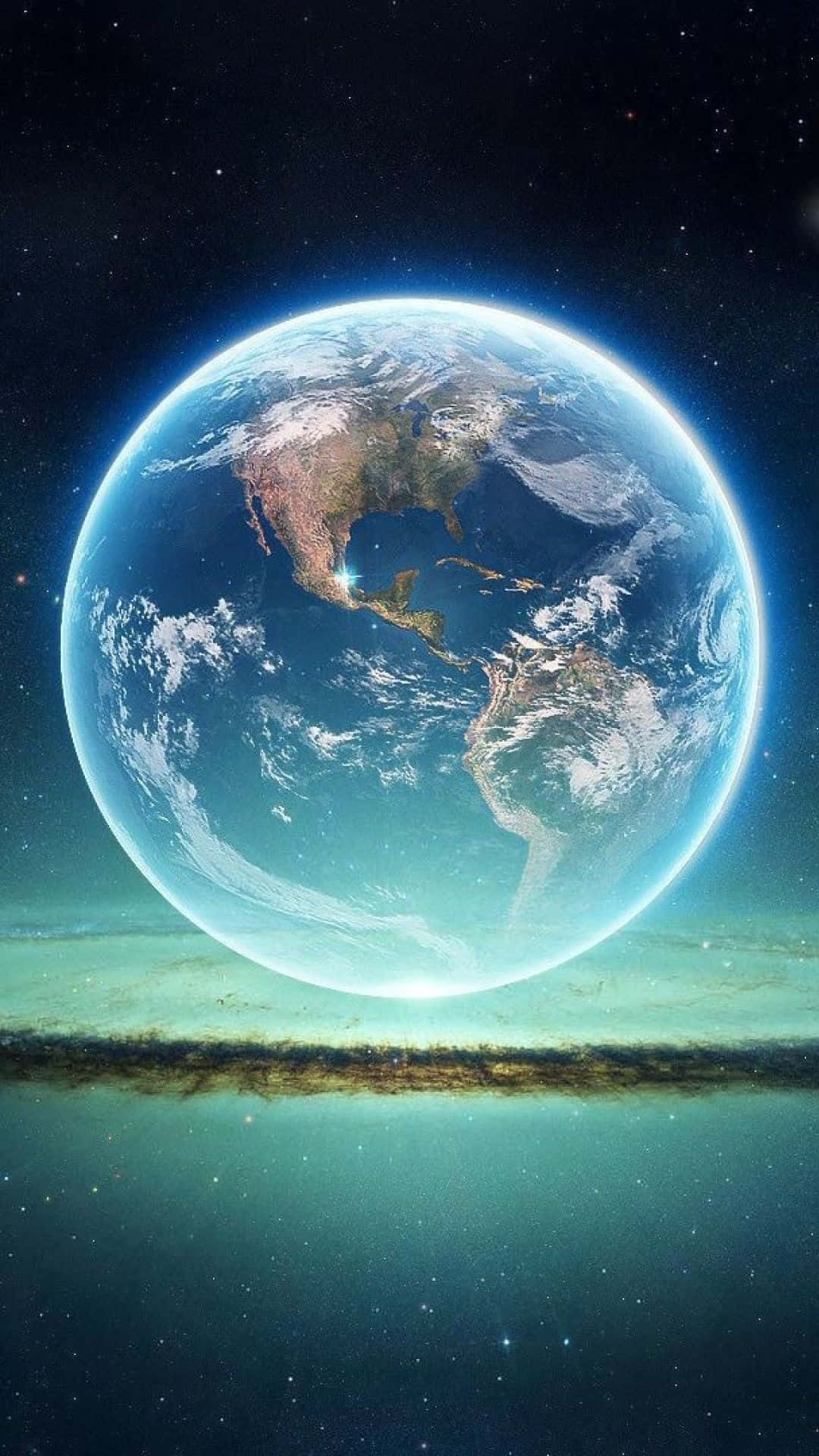 iPhone Earth, glowing blue Earth, starry cosmic backdrop, Full HD Phone Wallpaper