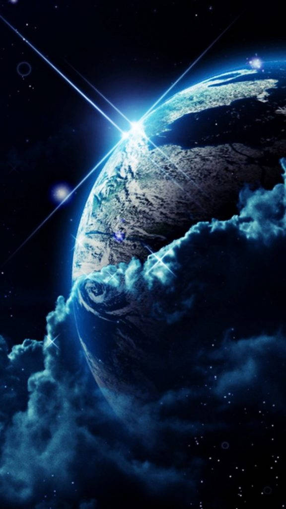 Earth, glowing blue planet, swirling clouds, SD Phone Wallpaper