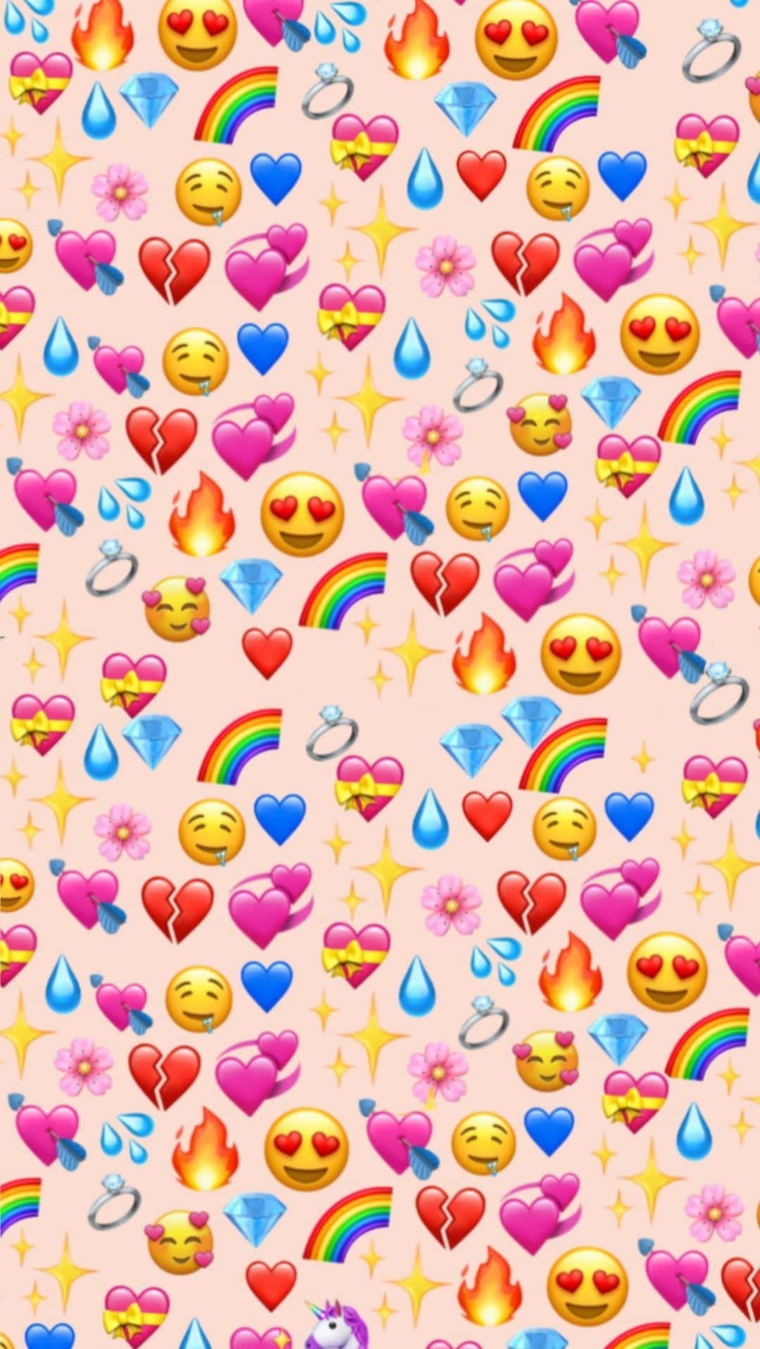 colorful emoji pattern, hearts, flames, HD Phone Wallpaper