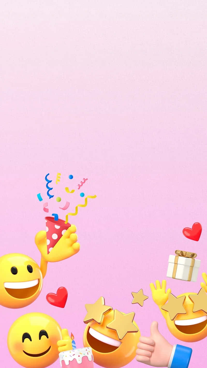 celebratory emoji collage, pink background, confetti, HD Phone Wallpaper