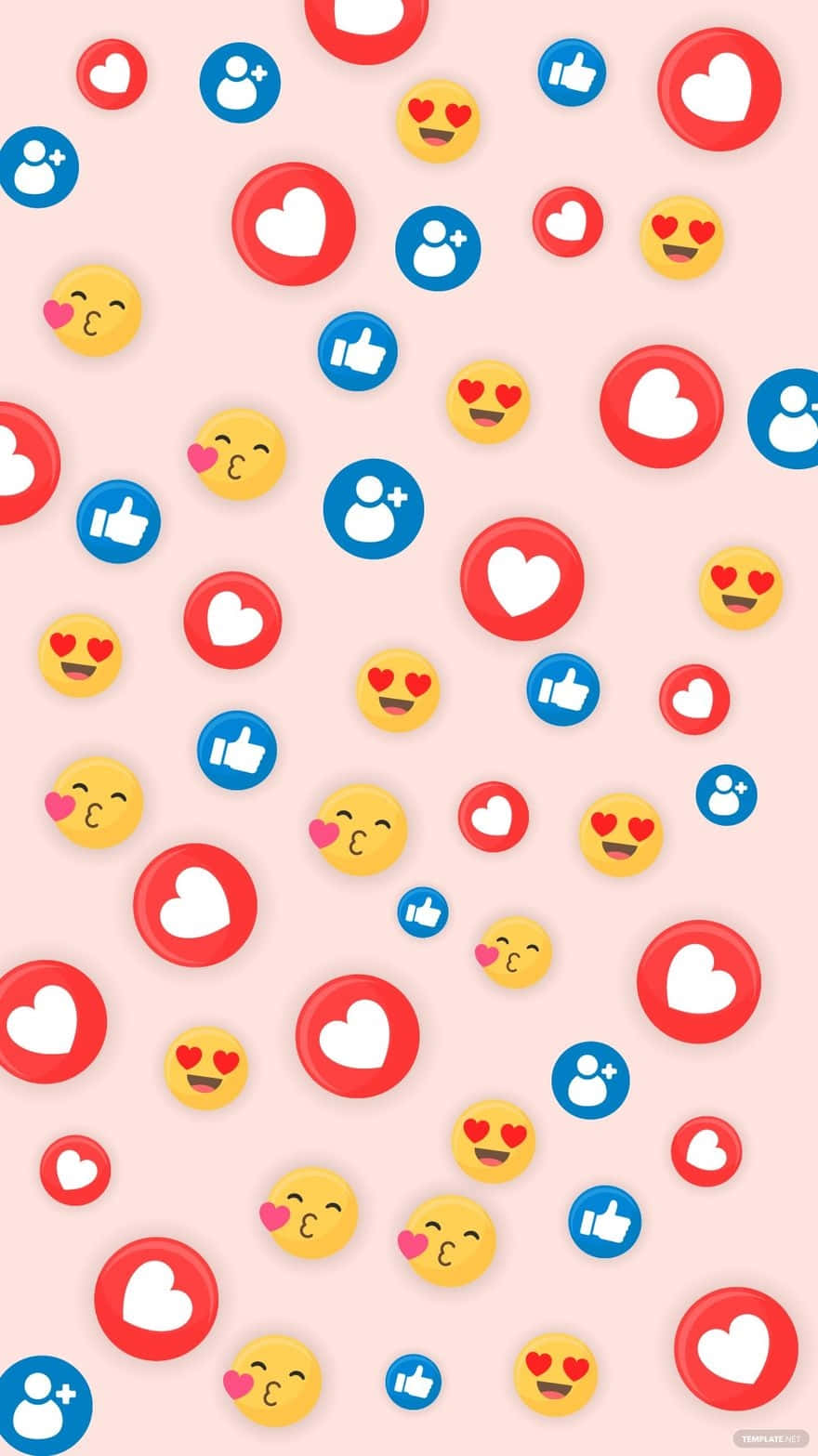 pink background, red heart icons, yellow smiley icons, HD Phone Wallpaper