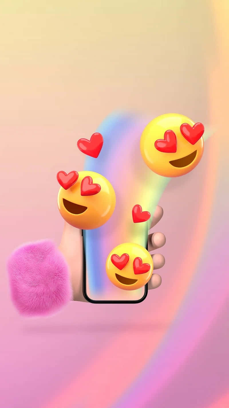 smartphone, heart-eyed emojis, pastel gradient background, HD Phone Wallpaper