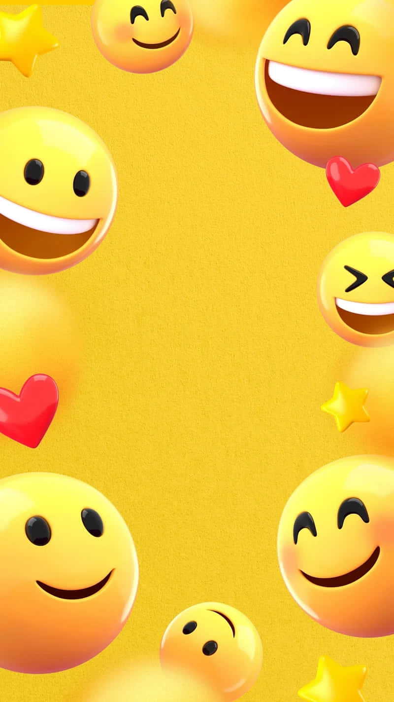Happy Emoji Collage, yellow background, golden yellow textured background, HD Phone Wallpaper