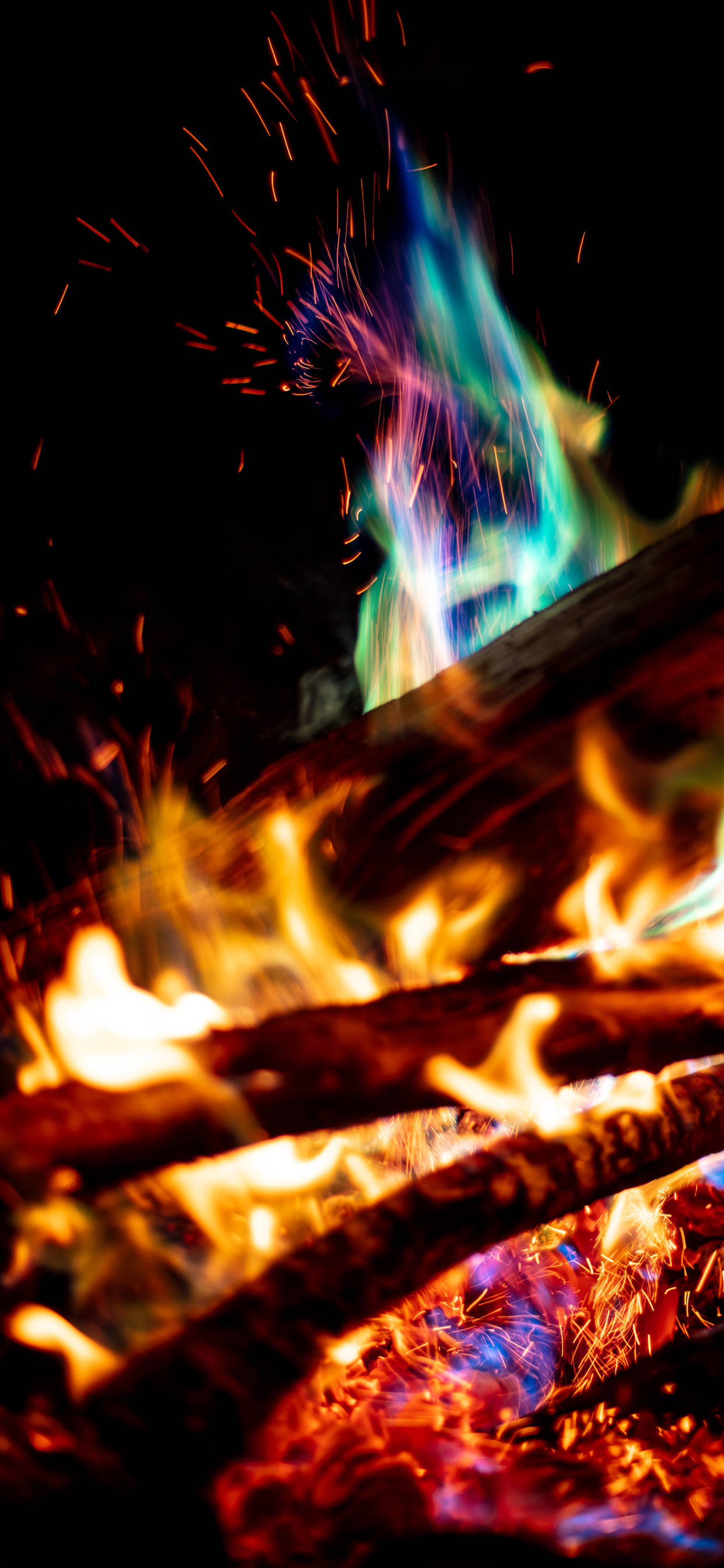 iPhone Fire, Orange, Bluegreen, 2K Phone Wallpaper