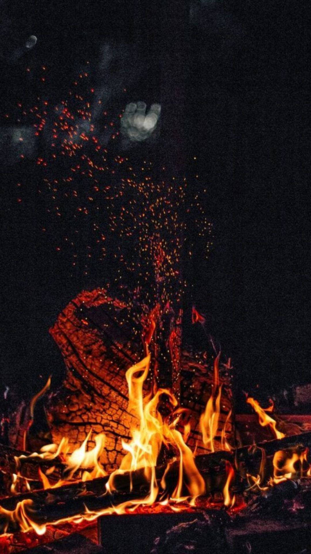 iPhone Fire, orange flames, burning logs, Full HD Phone Wallpaper