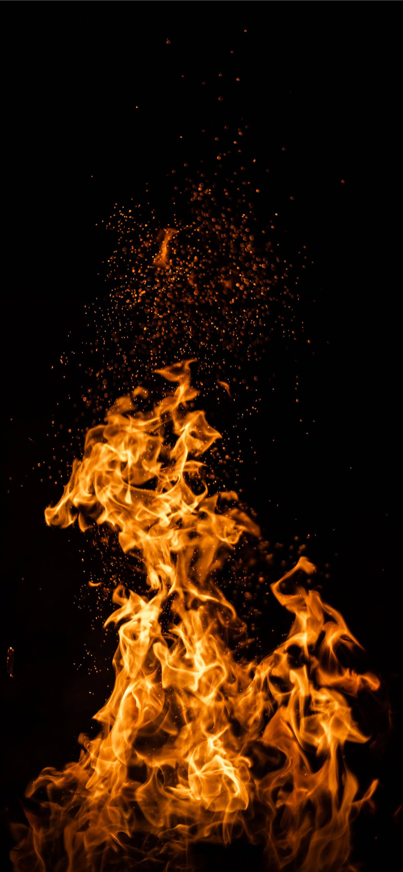 iPhone Fire, orange flames, black background, 2K Phone Wallpaper