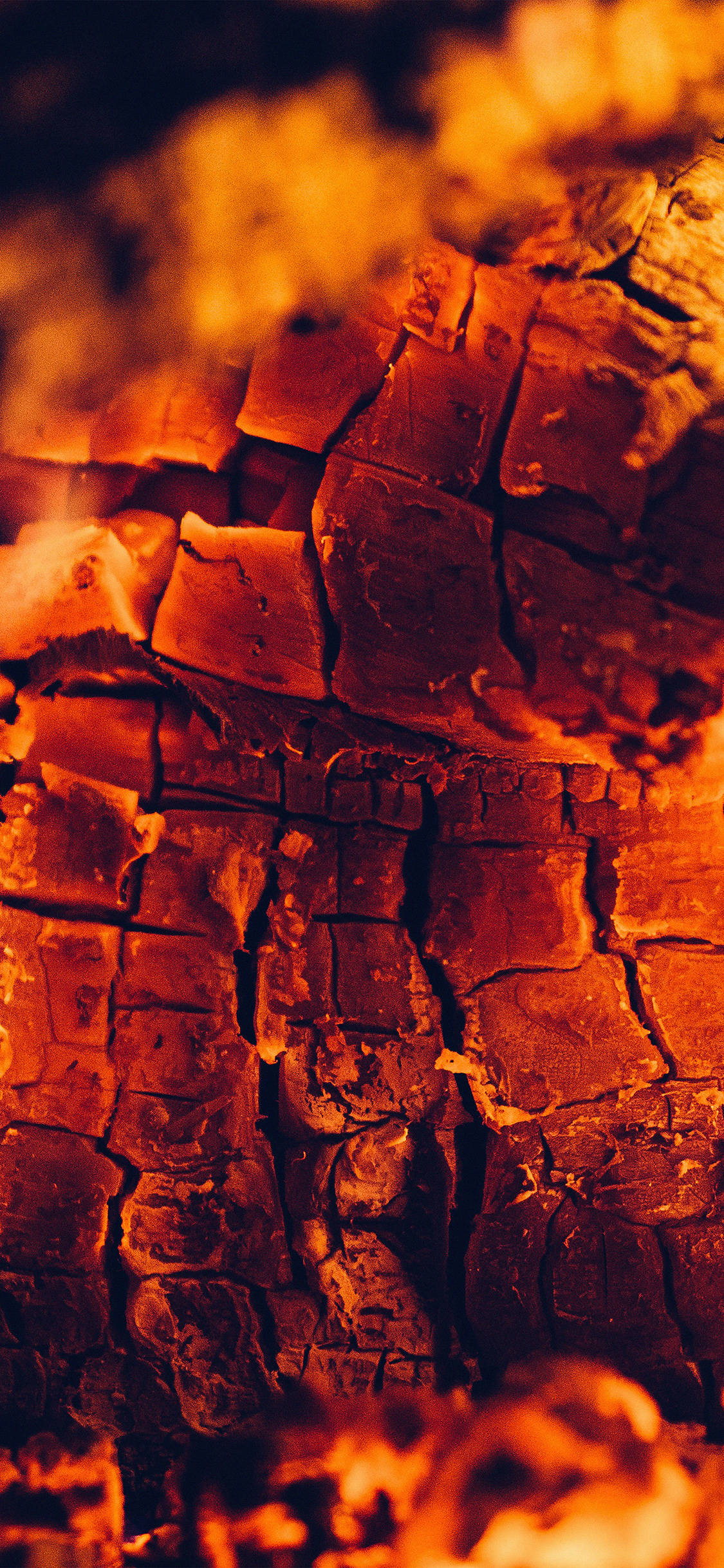 iPhone Fire, glowing embers, charred wood, Full HD Phone Wallpaper