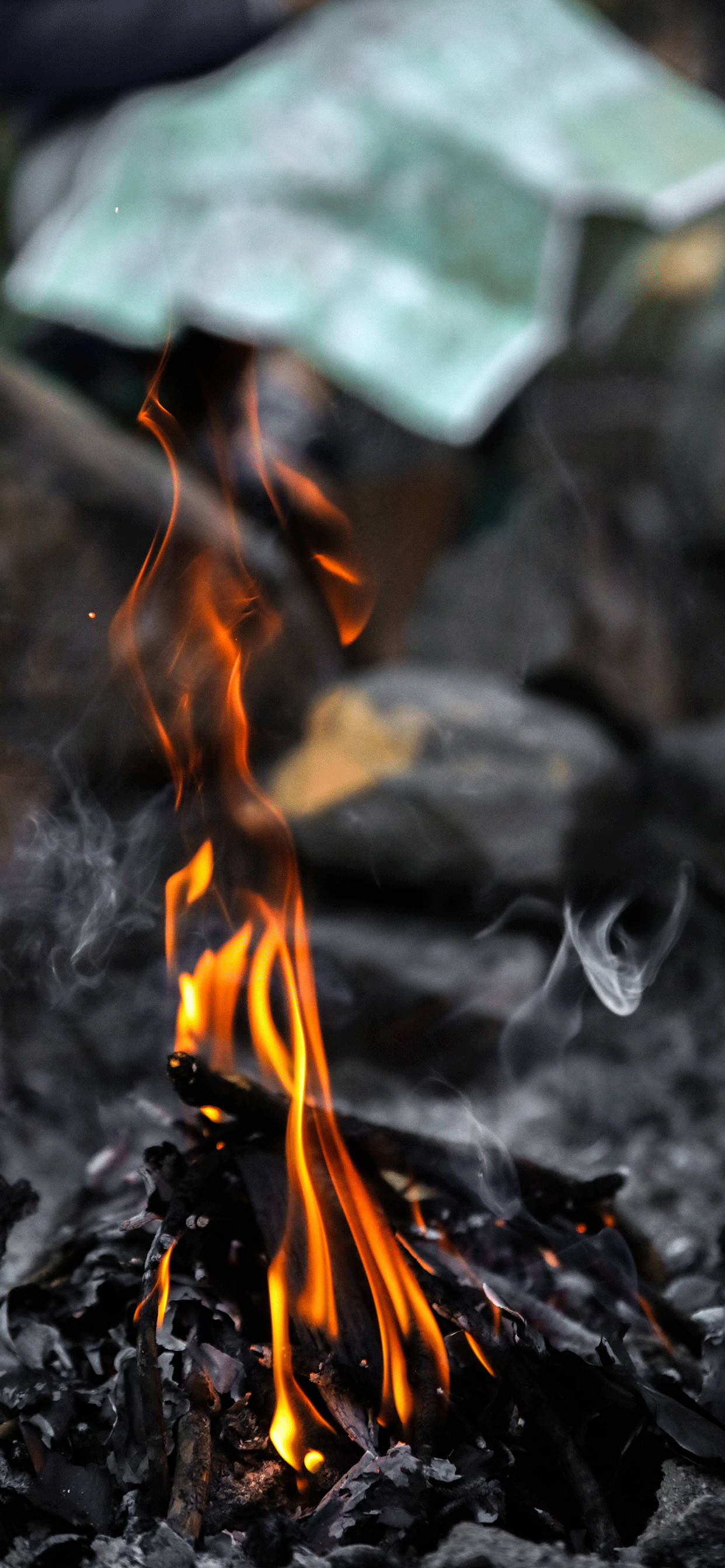 iPhone Fire, orange flames, glowing embers, 2K Phone Wallpaper