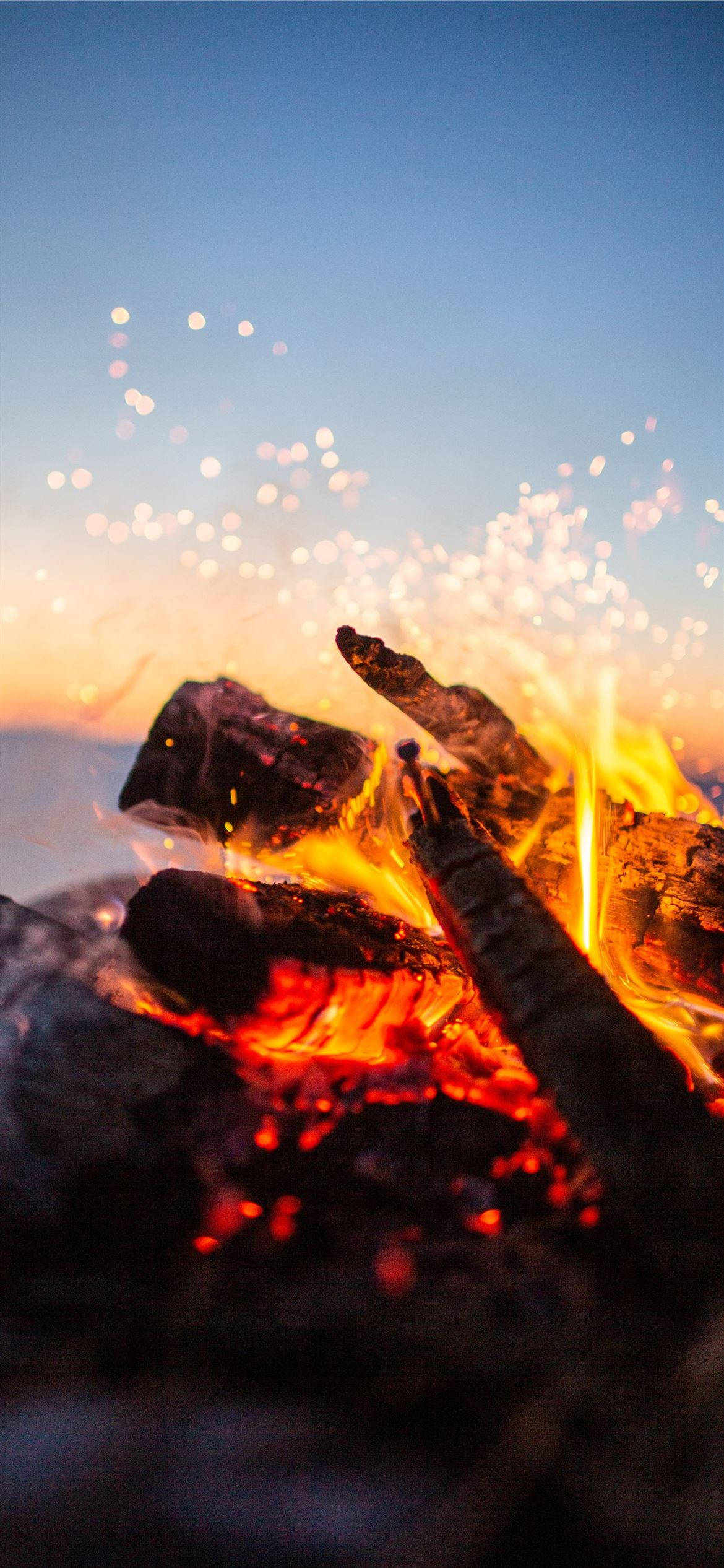 iPhone Fire, campfire, glowing embers, Full HD Phone Wallpaper