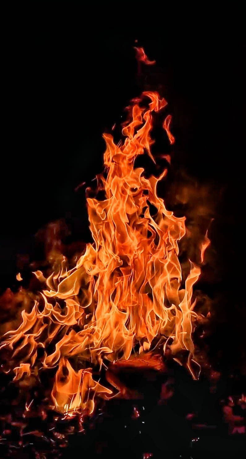 iPhone Fire, orange flames, pitch black background, HD Phone Wallpaper