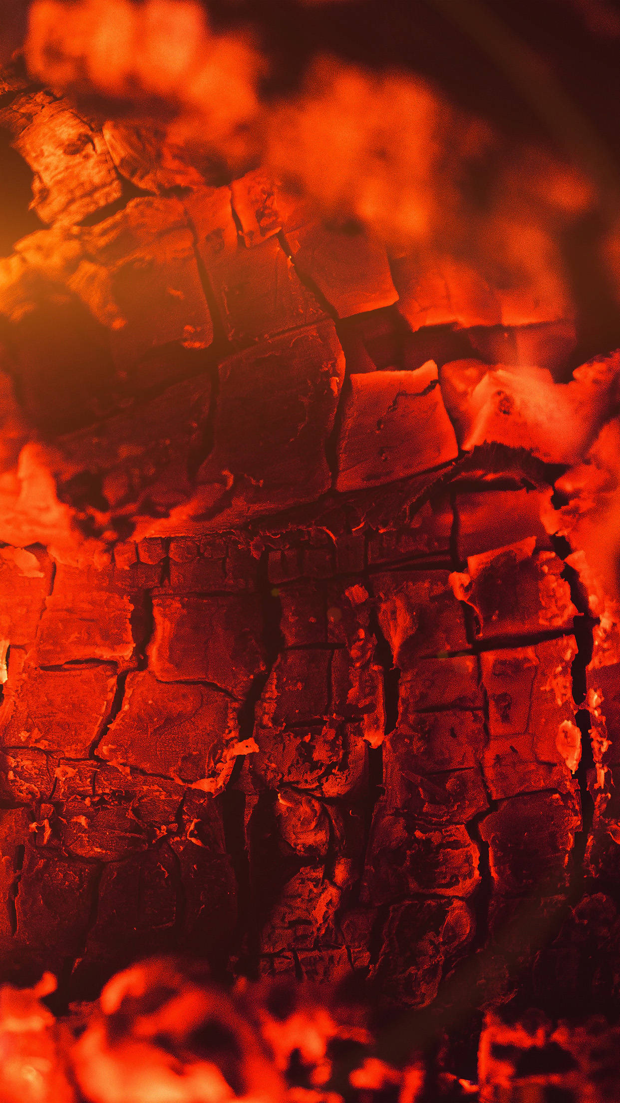 iPhone Fire, glowing embers, charred wood, Full HD Phone Wallpaper