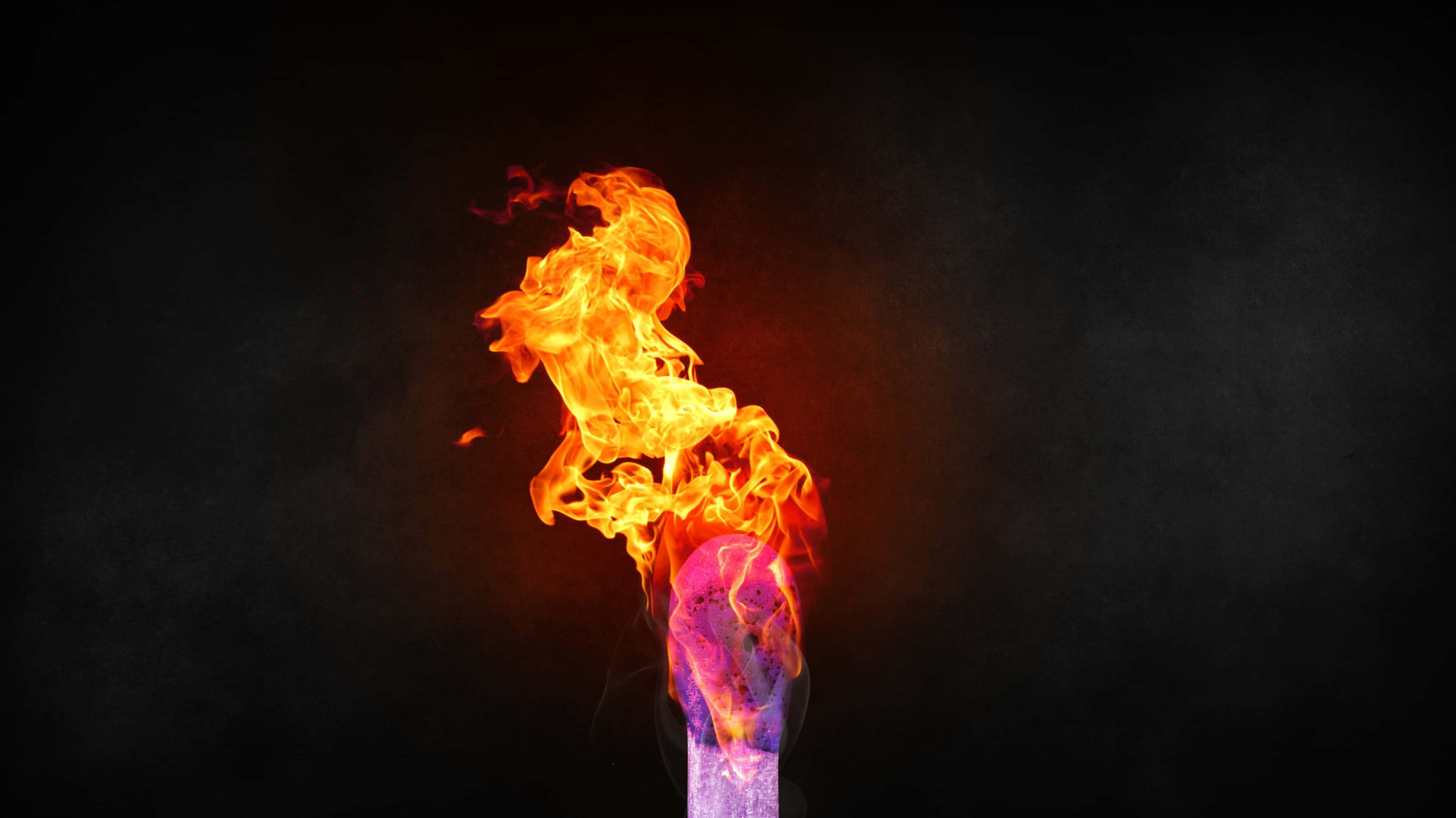 iPhone, matchstick, orange flames, 2K Desktop Wallpaper