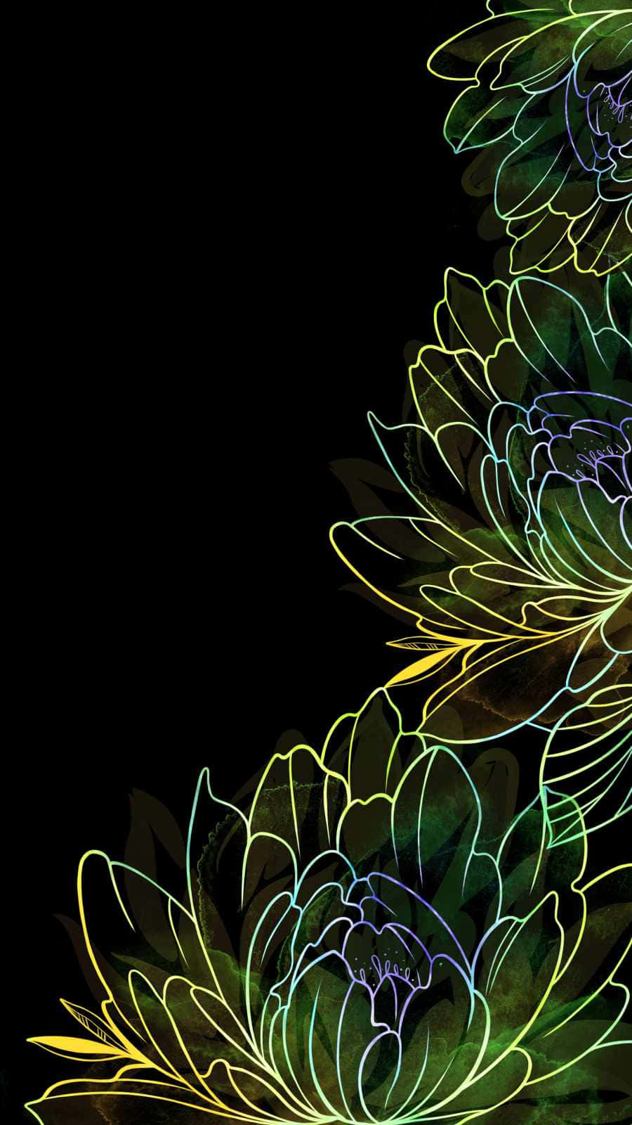 iPhone Flowers, neon outlined flowers, glowing digital art style, HD Phone Wallpaper