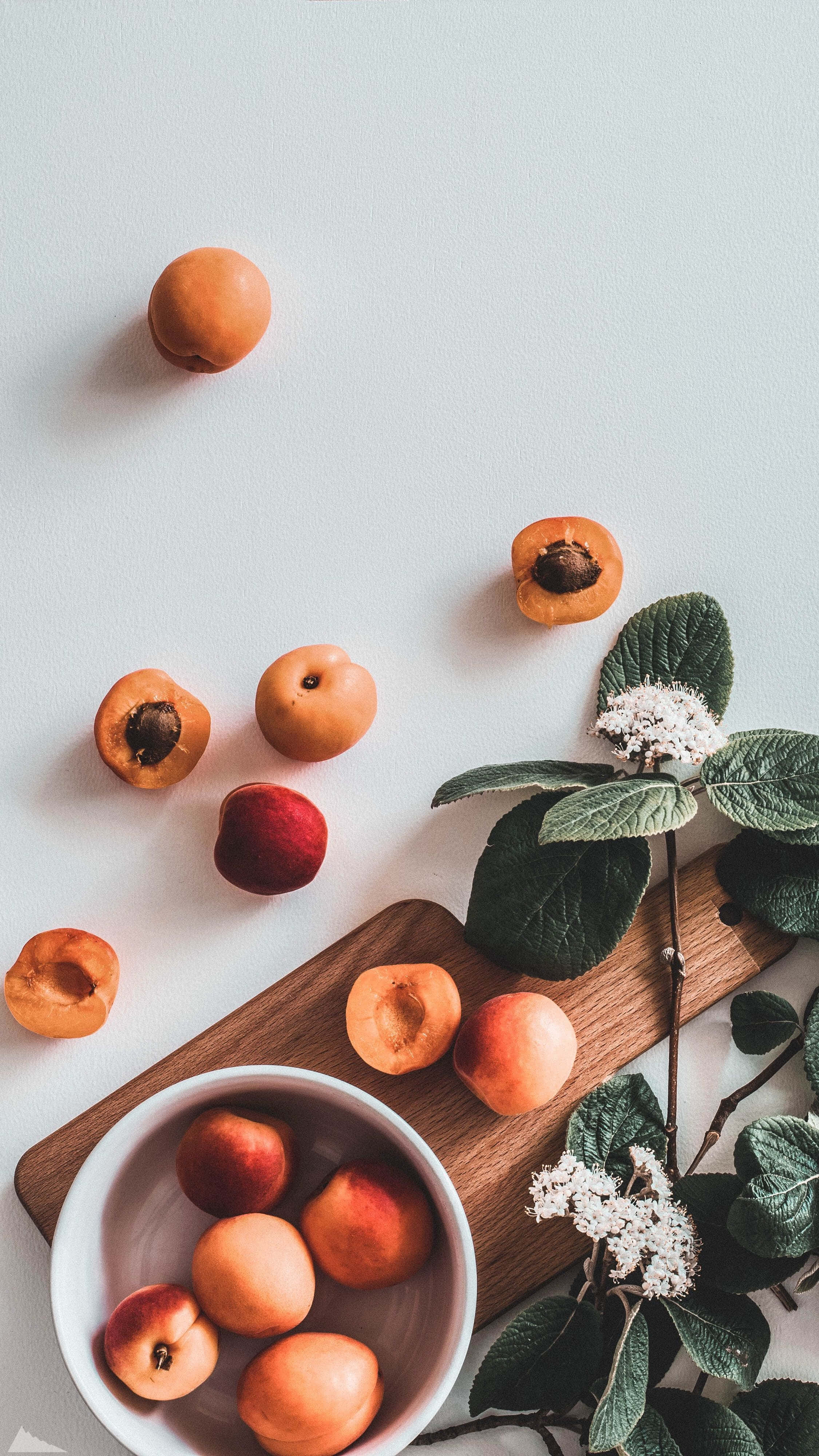 iPhone, food, fresh apricots, 4K Phone Wallpaper