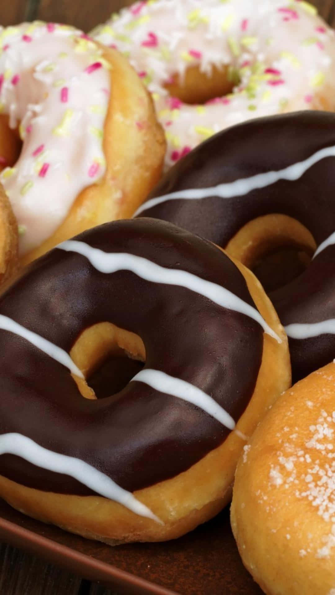 iPhone Food, glazed donuts, chocolate white stripes, Full HD Phone Wallpaper