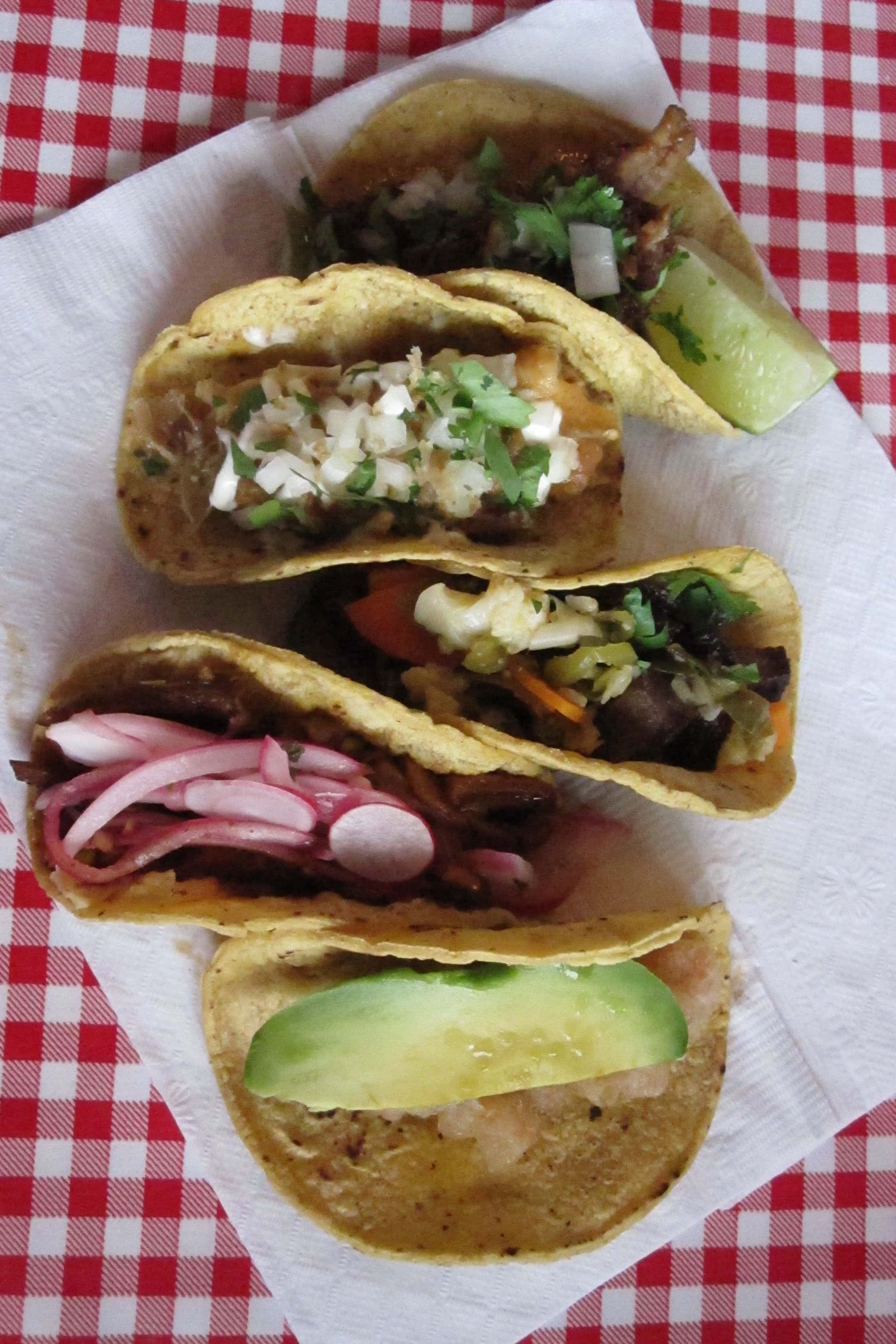 iPhone Food, colorful tacos, meat onions avocado cilantro, 2K Phone Wallpaper