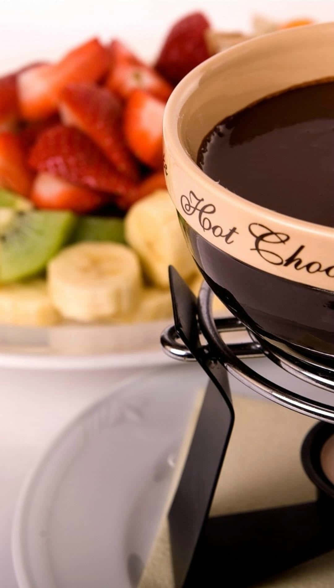 iPhone-inspired foods, hot chocolate fondue pot, strawberries, HD Phone Wallpaper