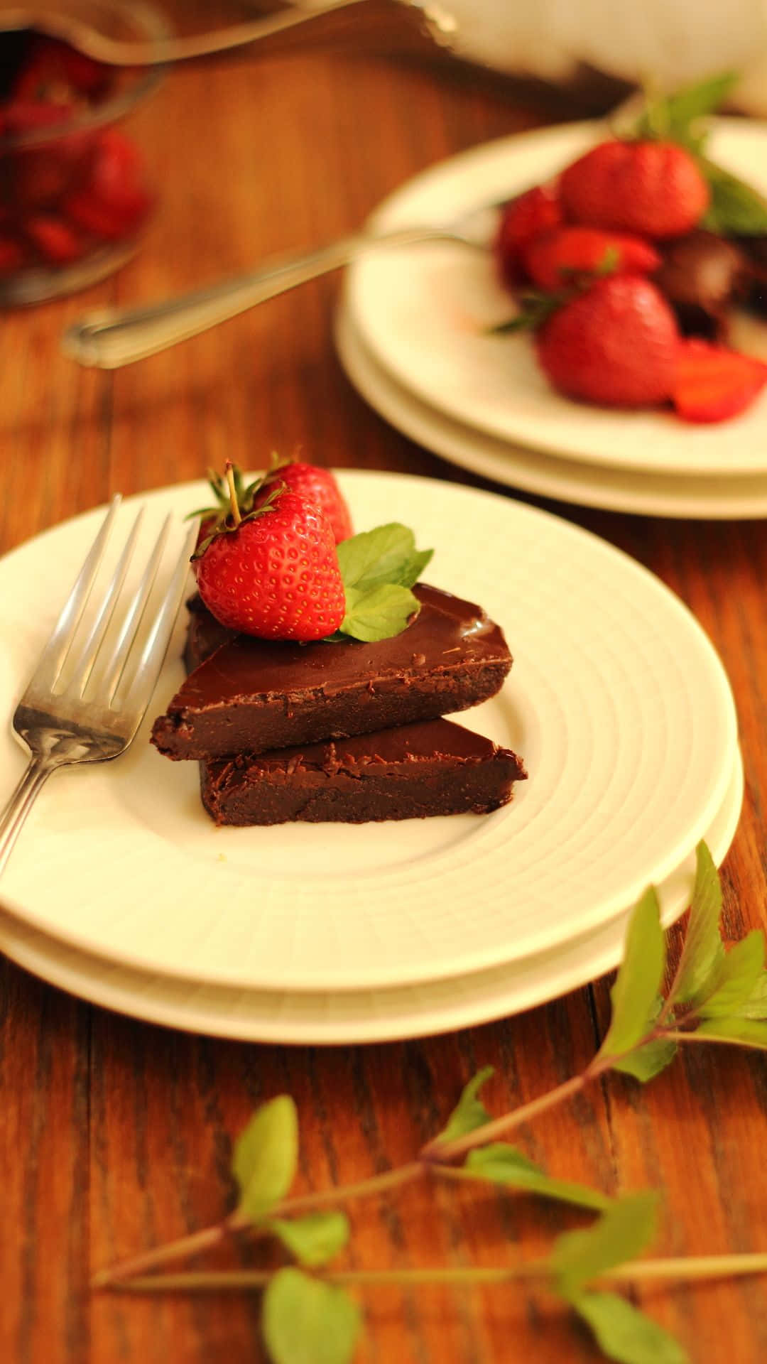 iPhone Food, chocolate brownies, strawberry, Full HD Phone Wallpaper