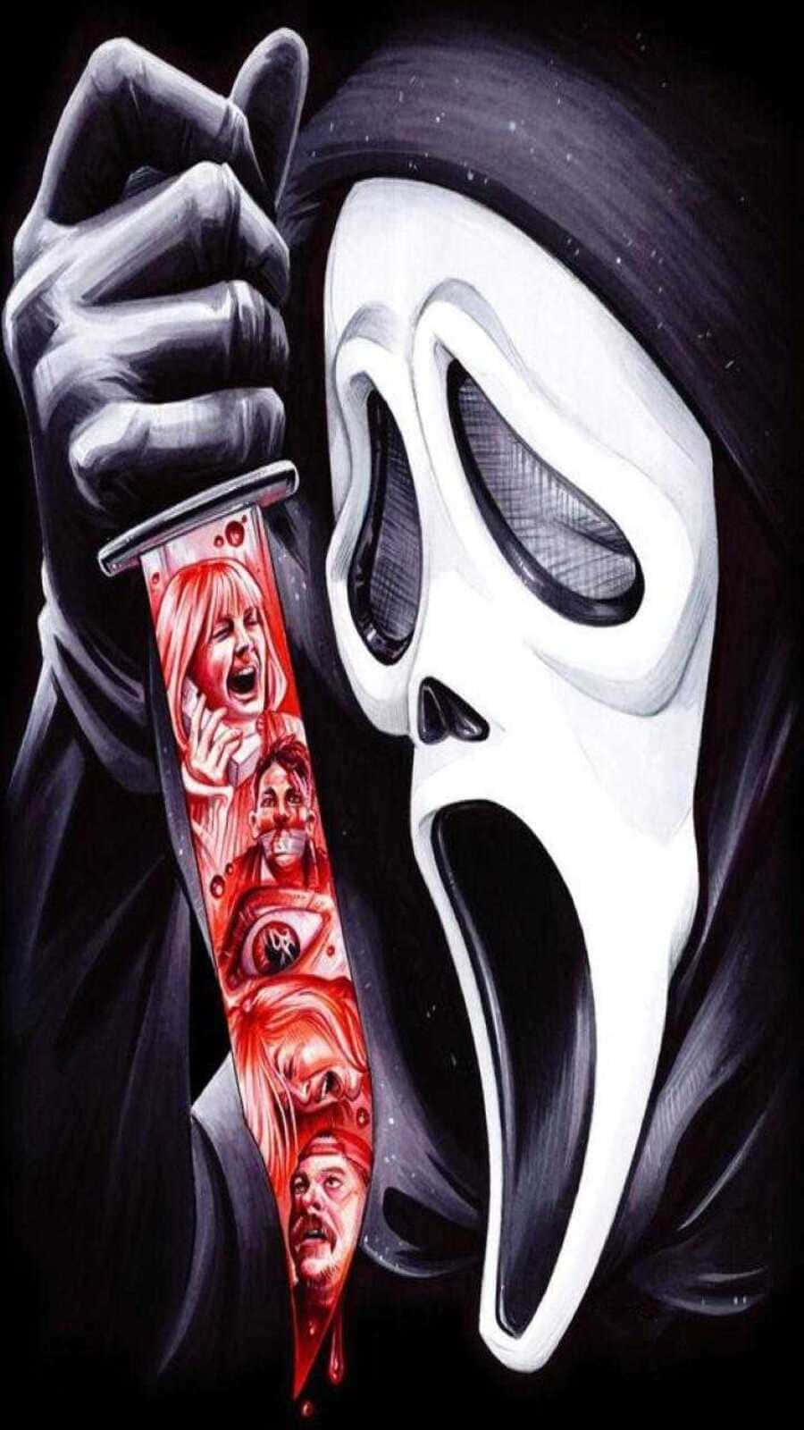 Ghostface, white ghost mask, bloodied knife, HD Phone Wallpaper
