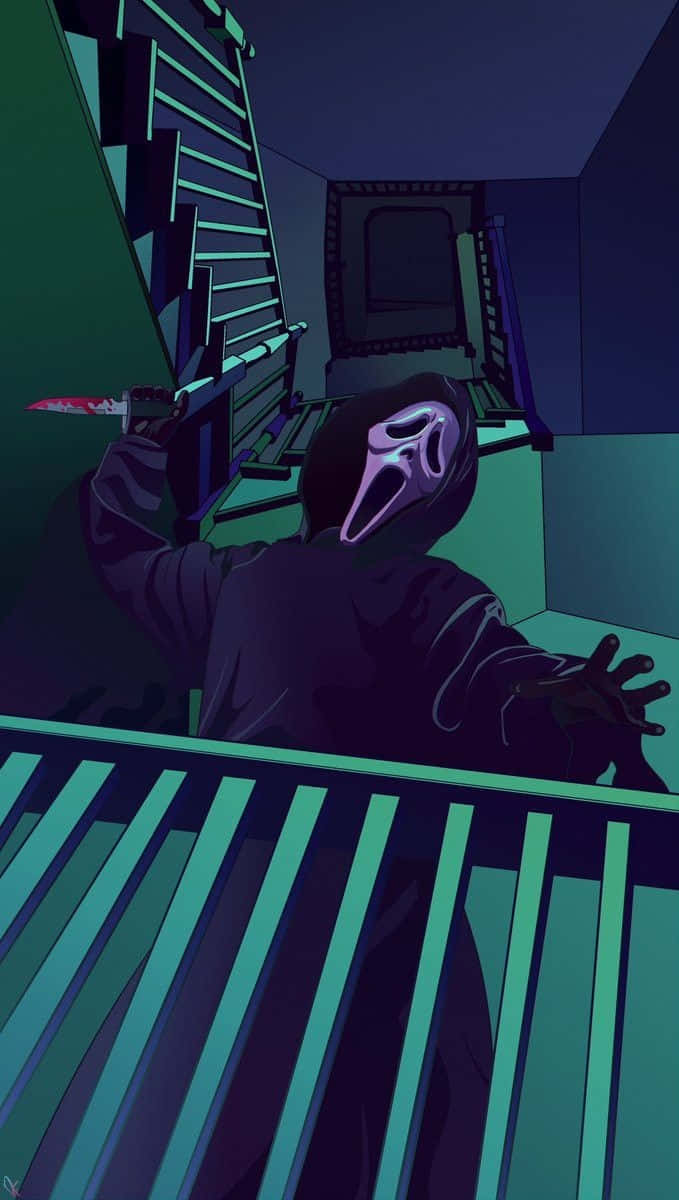 Ghostface, purple ghostface mask, bloody knife, SD Phone Wallpaper