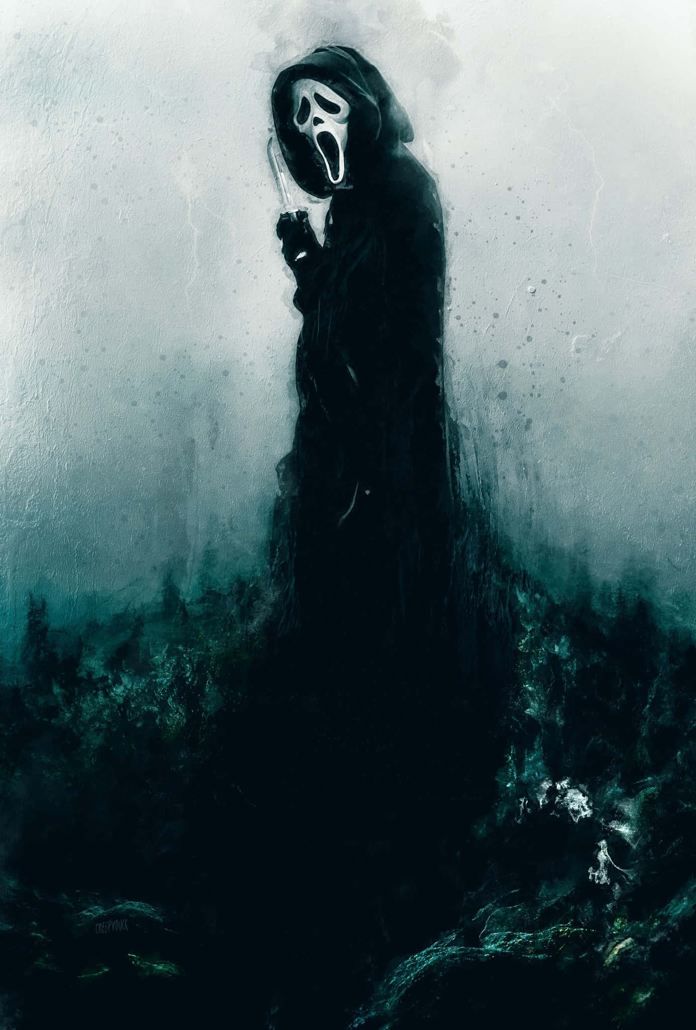 Ghostface, hooded figure, white screaming mask, Full HD Phone Wallpaper