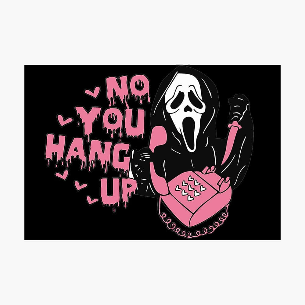 Ghostface, pink rotary phone, pink dripping text, SD Desktop Wallpaper