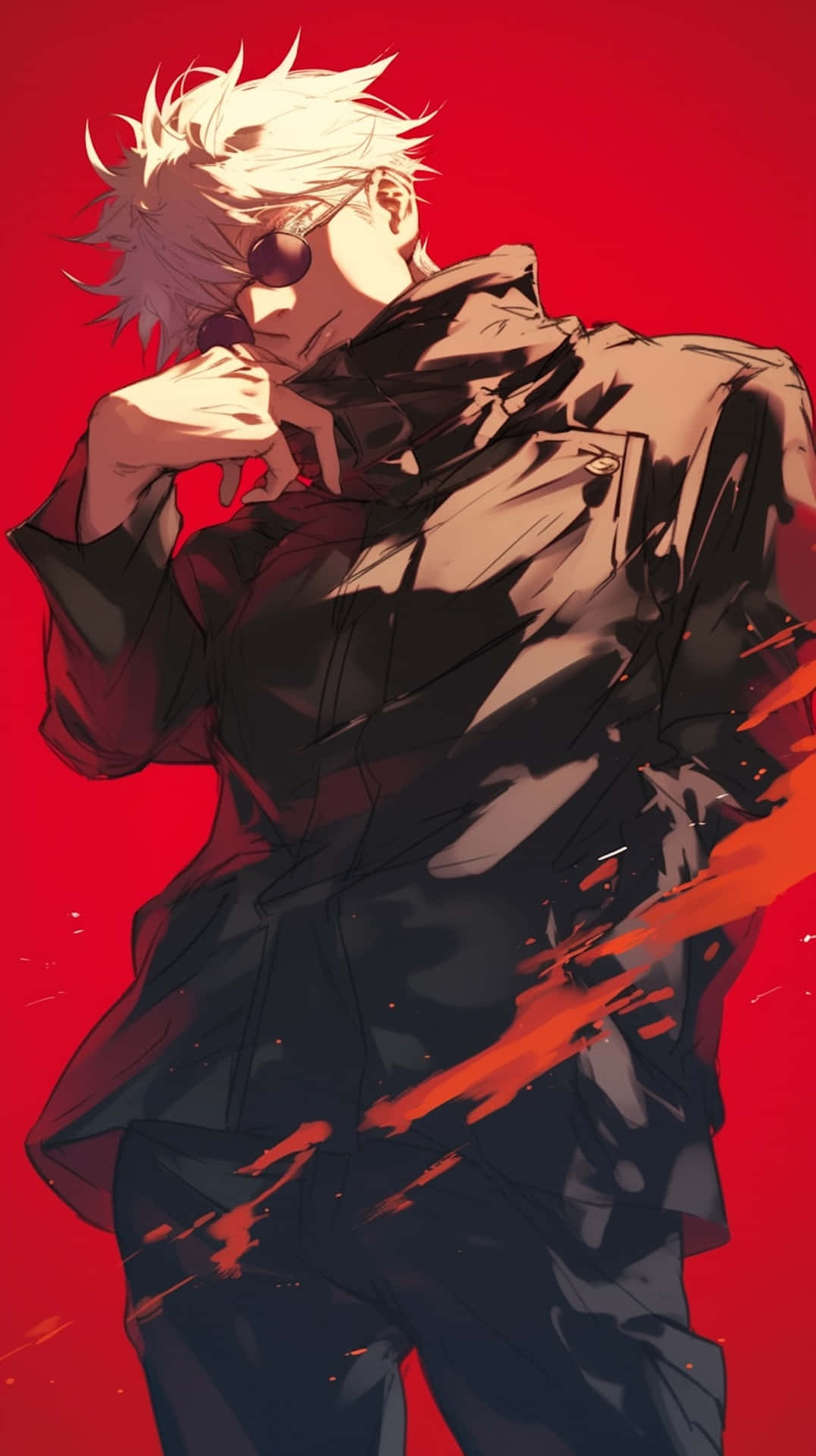 Gojo Satoru, red backdrop, vivid red background, Full HD Phone Wallpaper