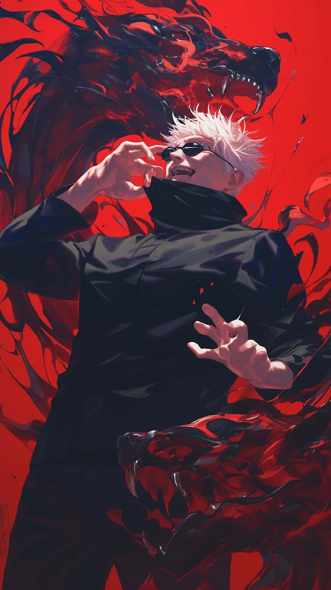 Gojo Satoru, power manifestation, red demonic wolf, Full HD Phone Wallpaper