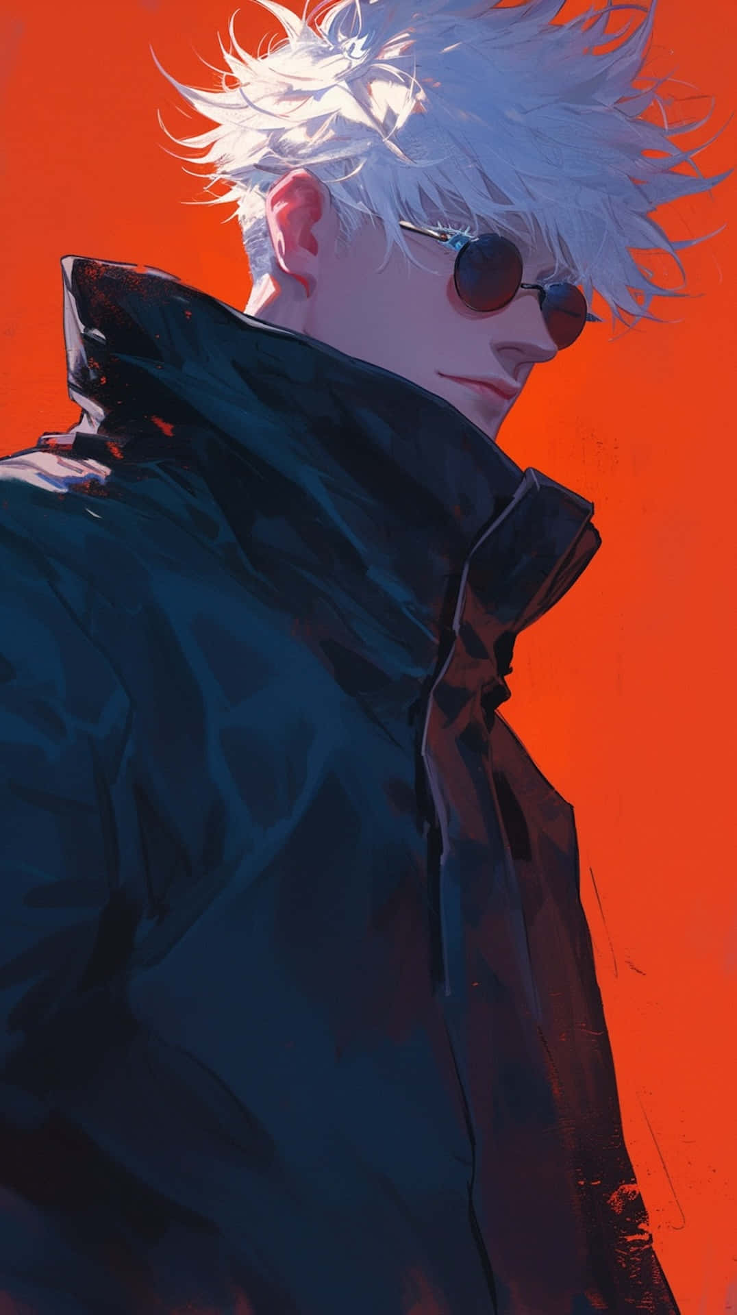 Gojo Satoru, spiky white-haired anime character, dark coat, Full HD Phone Wallpaper