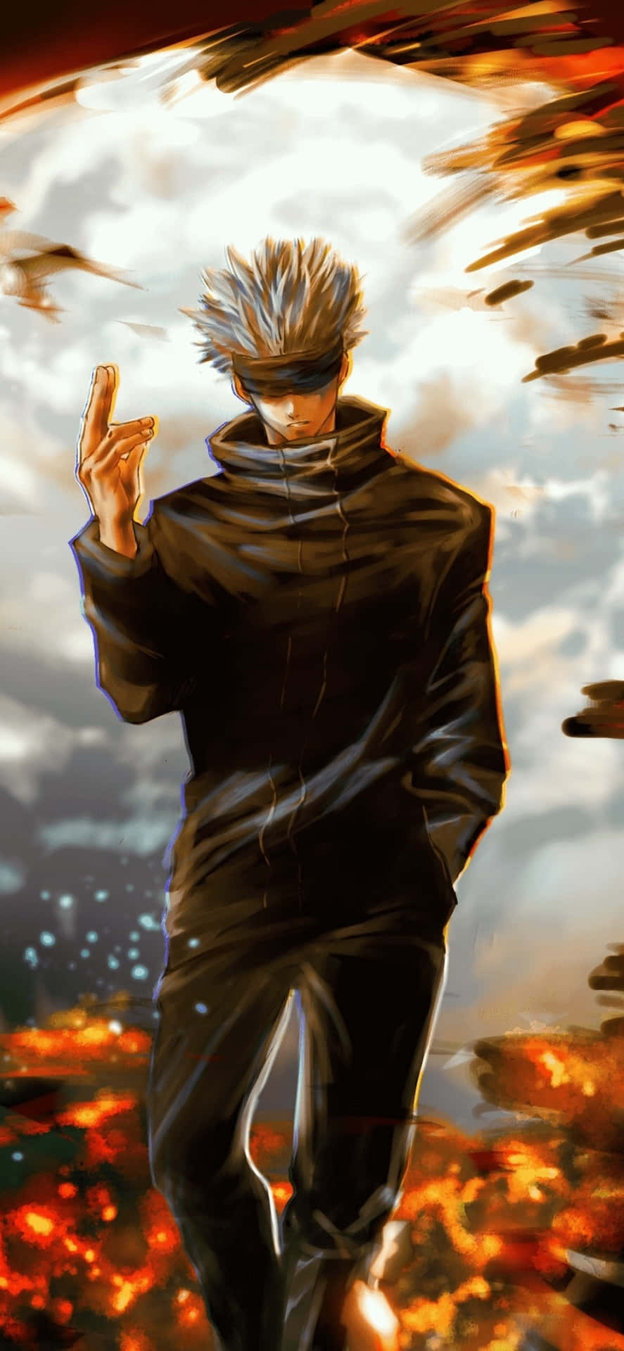 Gojo Satoru, silver-haired, black robes, Full HD Phone Wallpaper