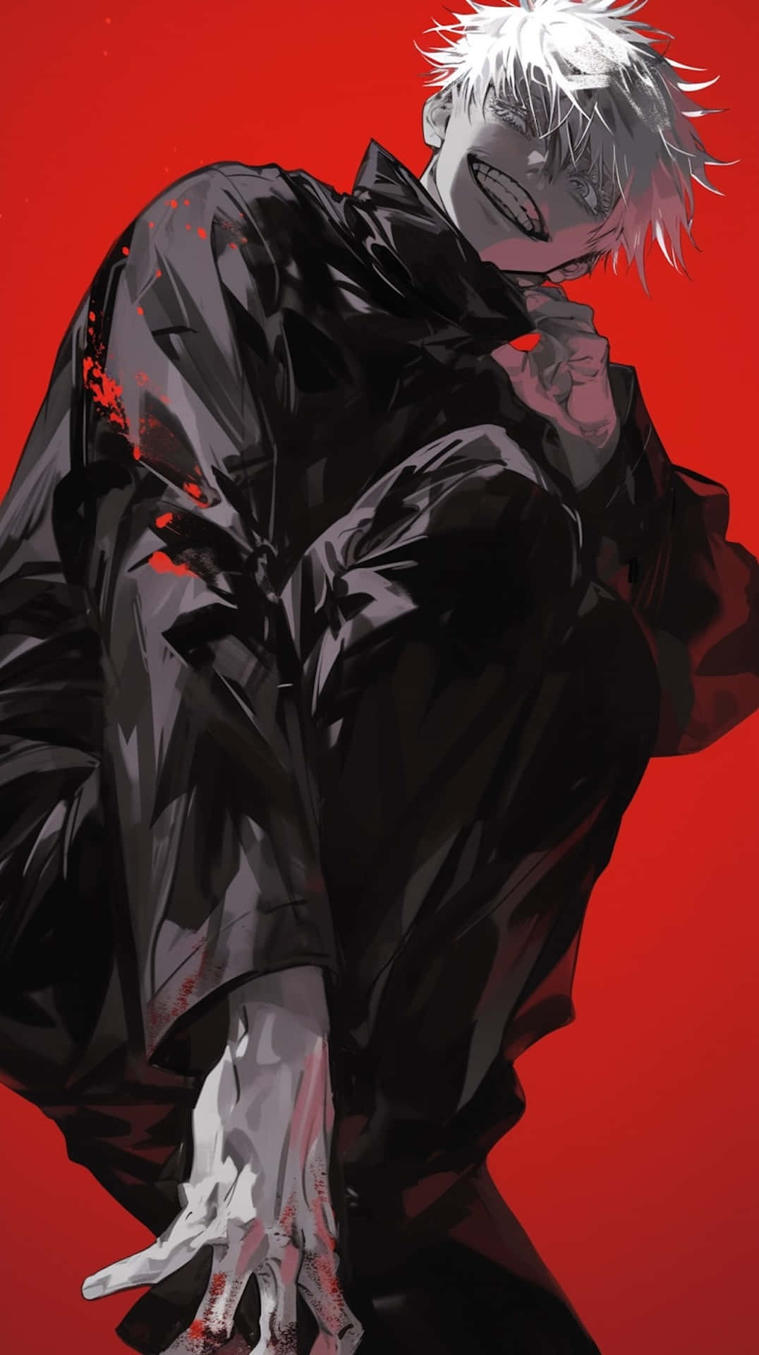 Gojo Satoru, black coat, blood splatters, Full HD Phone Wallpaper