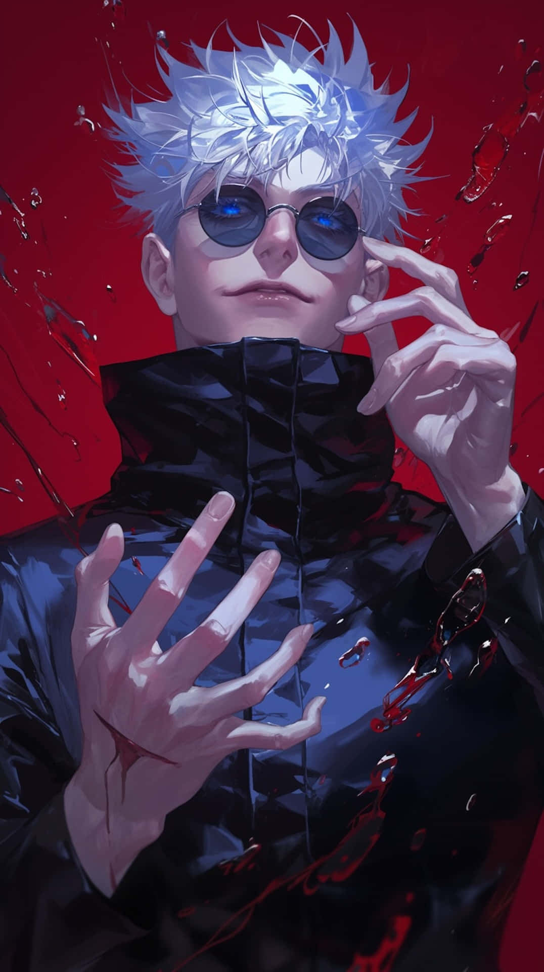 Gojo Satoru, spiky-haired anime character, dark clothing, Full HD Phone Wallpaper