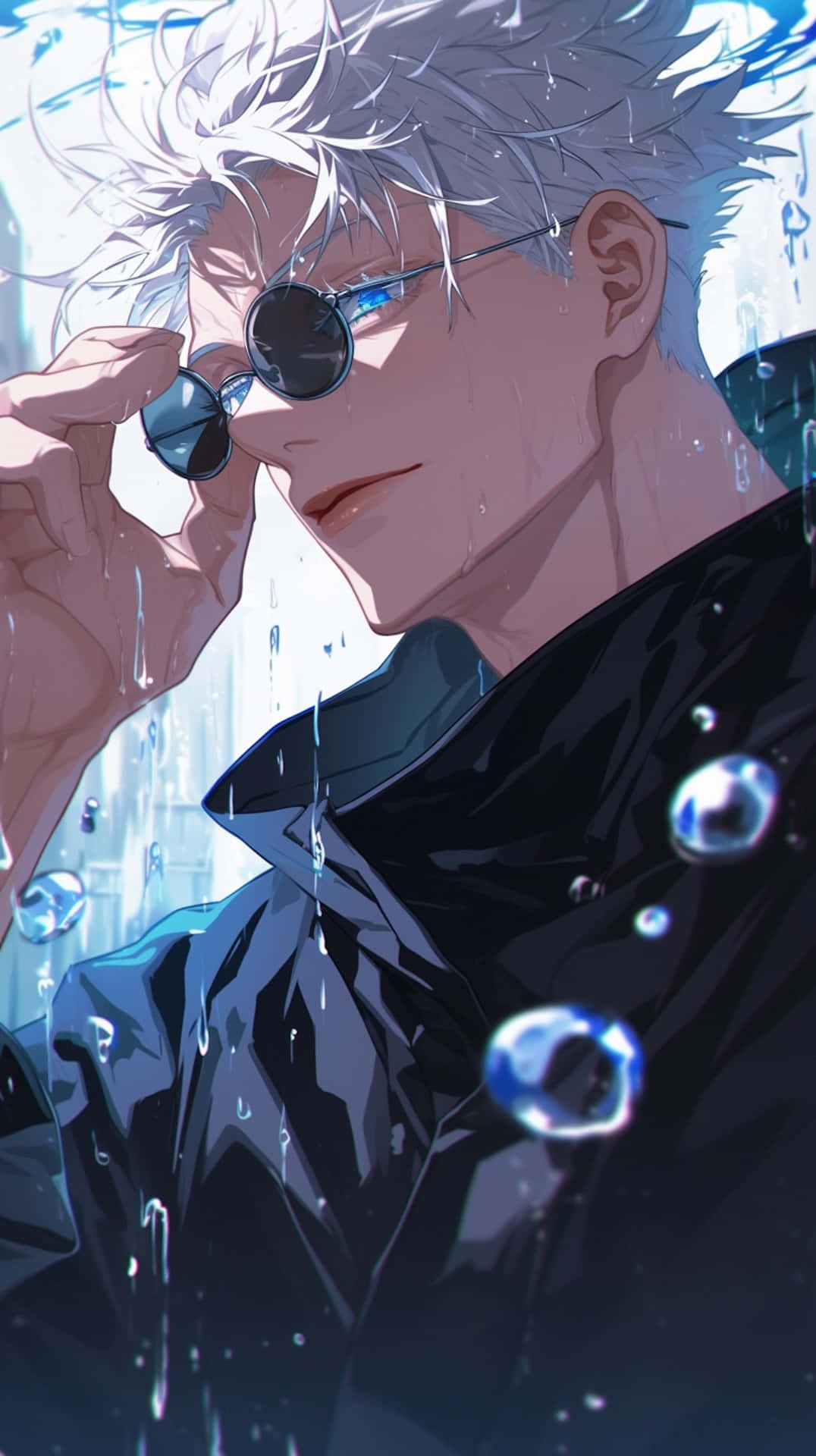 Gojo Satoru, silver-haired, black coat, Full HD Phone Wallpaper