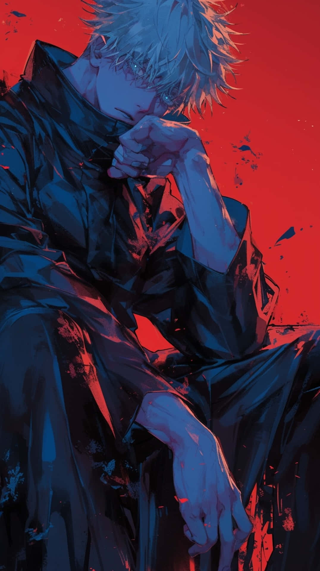 Gojo Satoru, red aurai, dark coat, Full HD Phone Wallpaper
