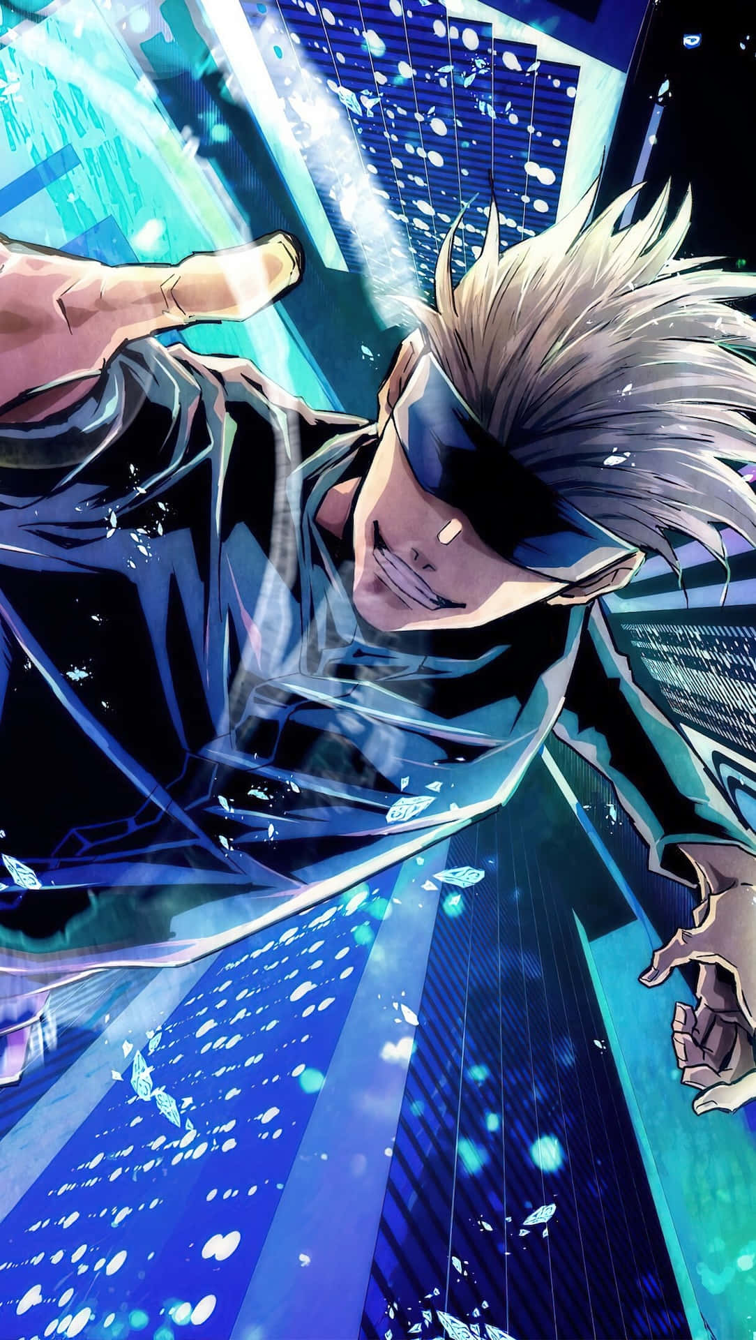 Gojo Satoru, spiky white hair, blindfold, Full HD Phone Wallpaper