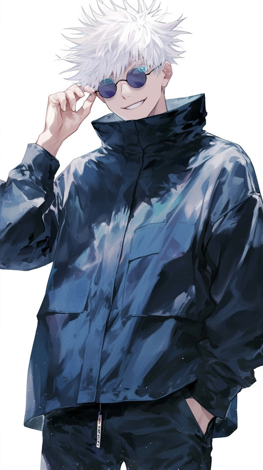 Gojo Satoru, spiky white-haired, dark blue jacket, Full HD Phone Wallpaper