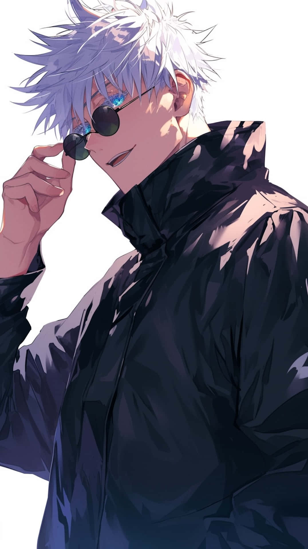 Gojo Satoru, spiky-haired anime character, black jacket, Full HD Phone Wallpaper