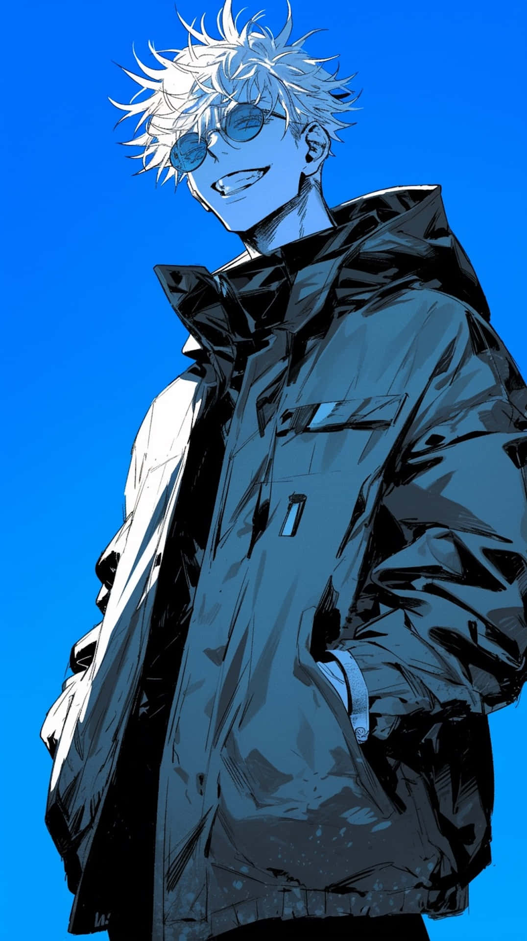 Gojo Satoru, spiky-haired, dark jacket, Full HD Phone Wallpaper