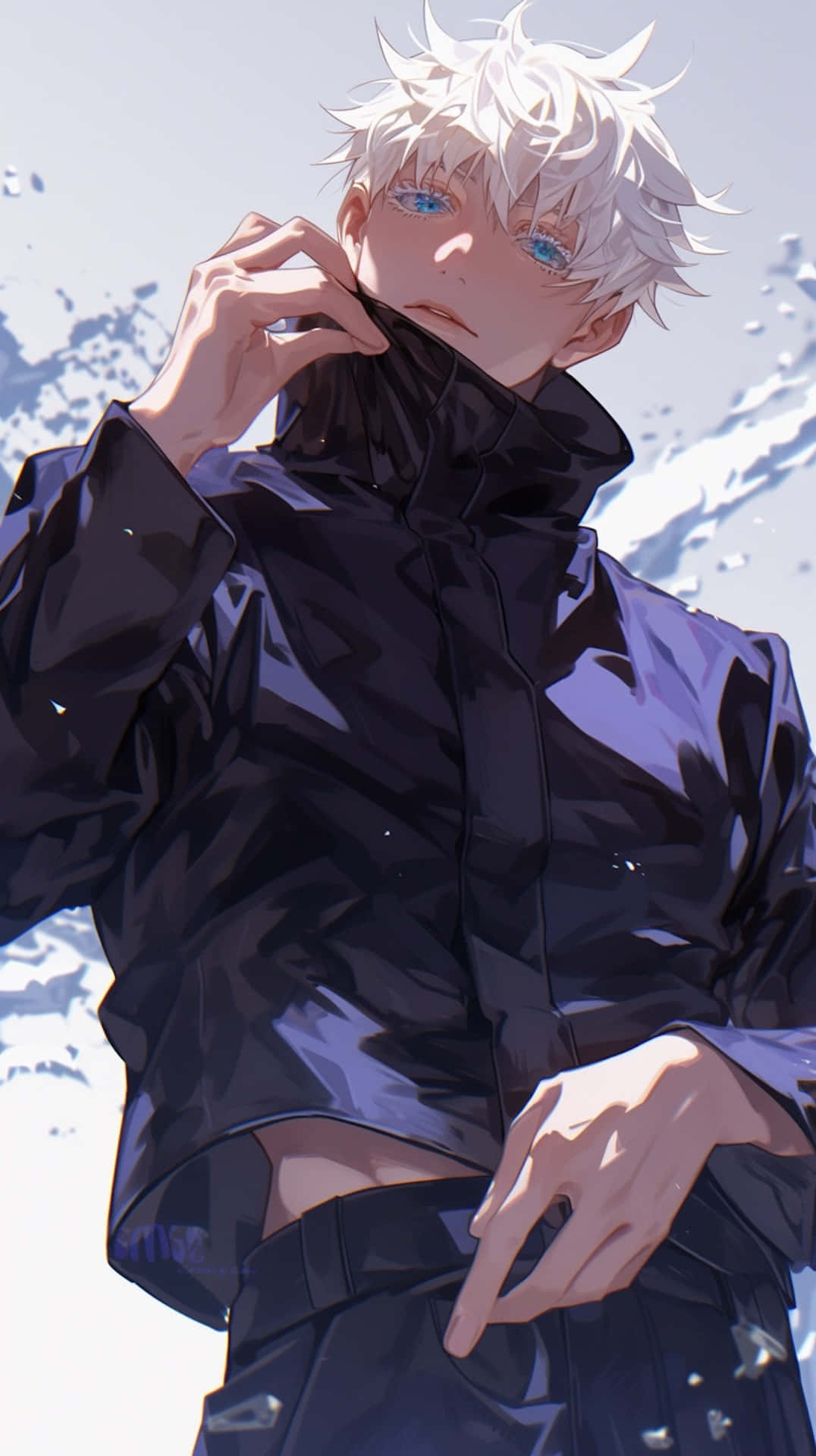 Gojo Satoru, spiky-haired anime boy, black jacket, Full HD Phone Wallpaper