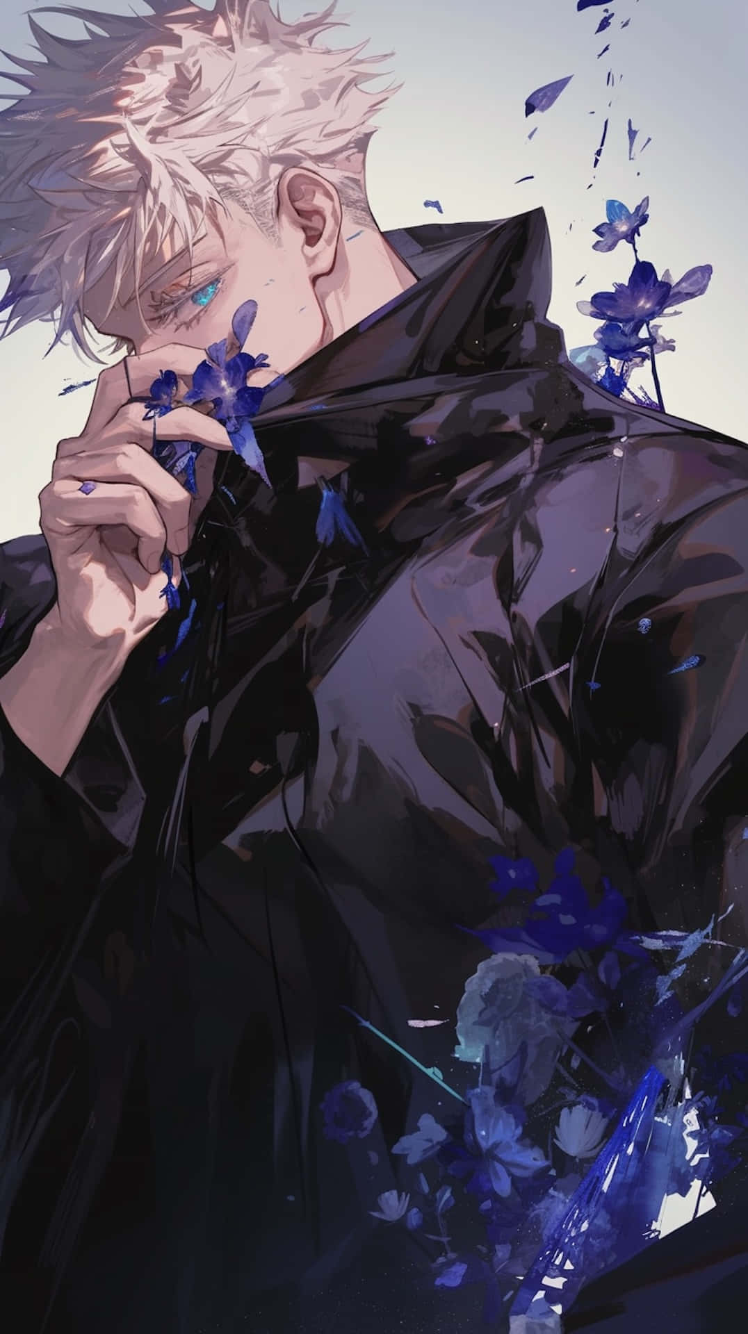 Gojo Satoru, floral elegance, spiky-haired anime boy, Full HD Phone Wallpaper