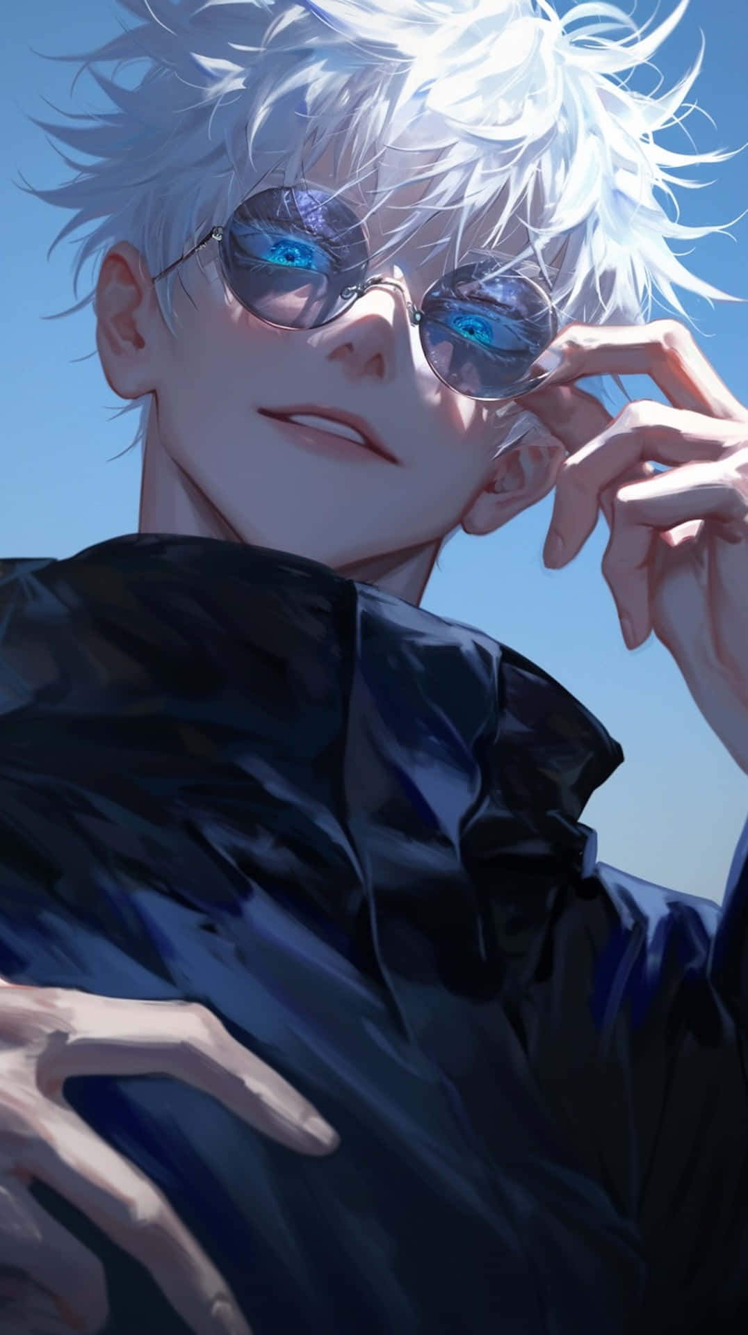 Gojo Satoru, spiky white hair, blue eyes, Full HD Phone Wallpaper