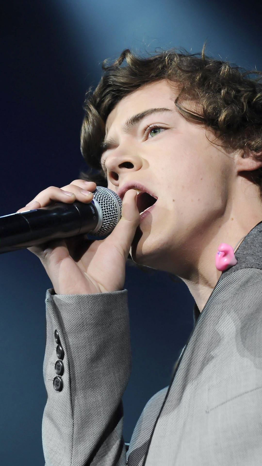 iPhone Harry Styles, gray suit, pink flower pin, Full HD Phone Wallpaper