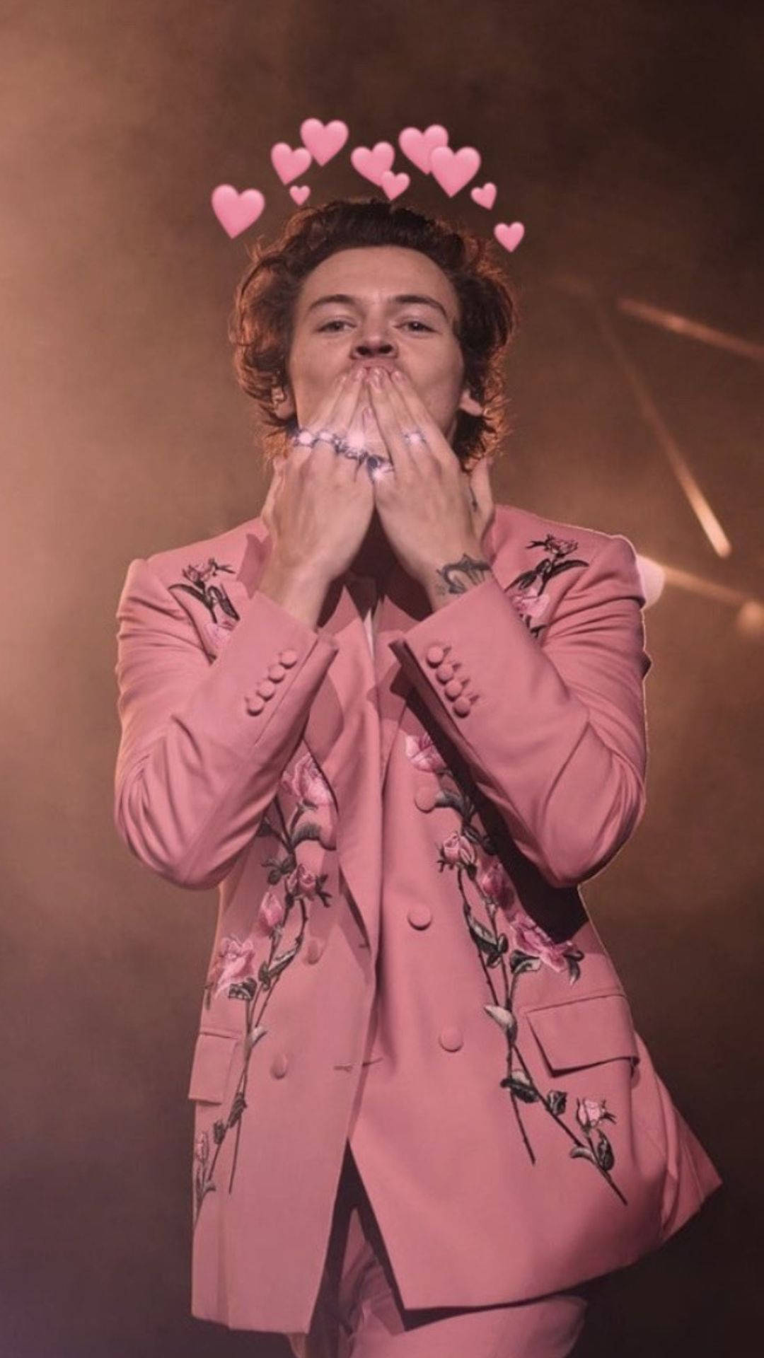 iPhone Harry Styles, pink hearts, pink floral suit, Full HD Phone Wallpaper