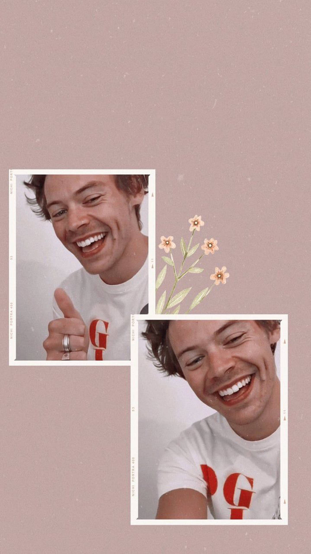 iPhone Harry Styles, thumbs-up gesture, soft pink background, Full HD Phone Wallpaper