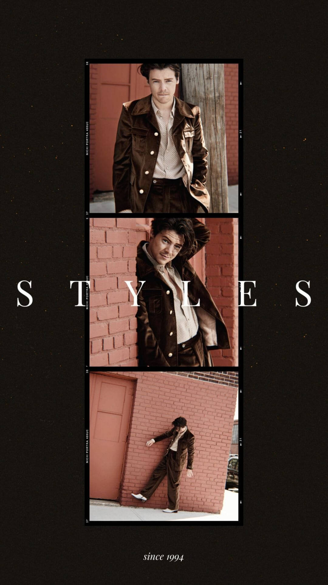 iPhone Harry Styles, red brick wall, brown leather jacket, Full HD Phone Wallpaper
