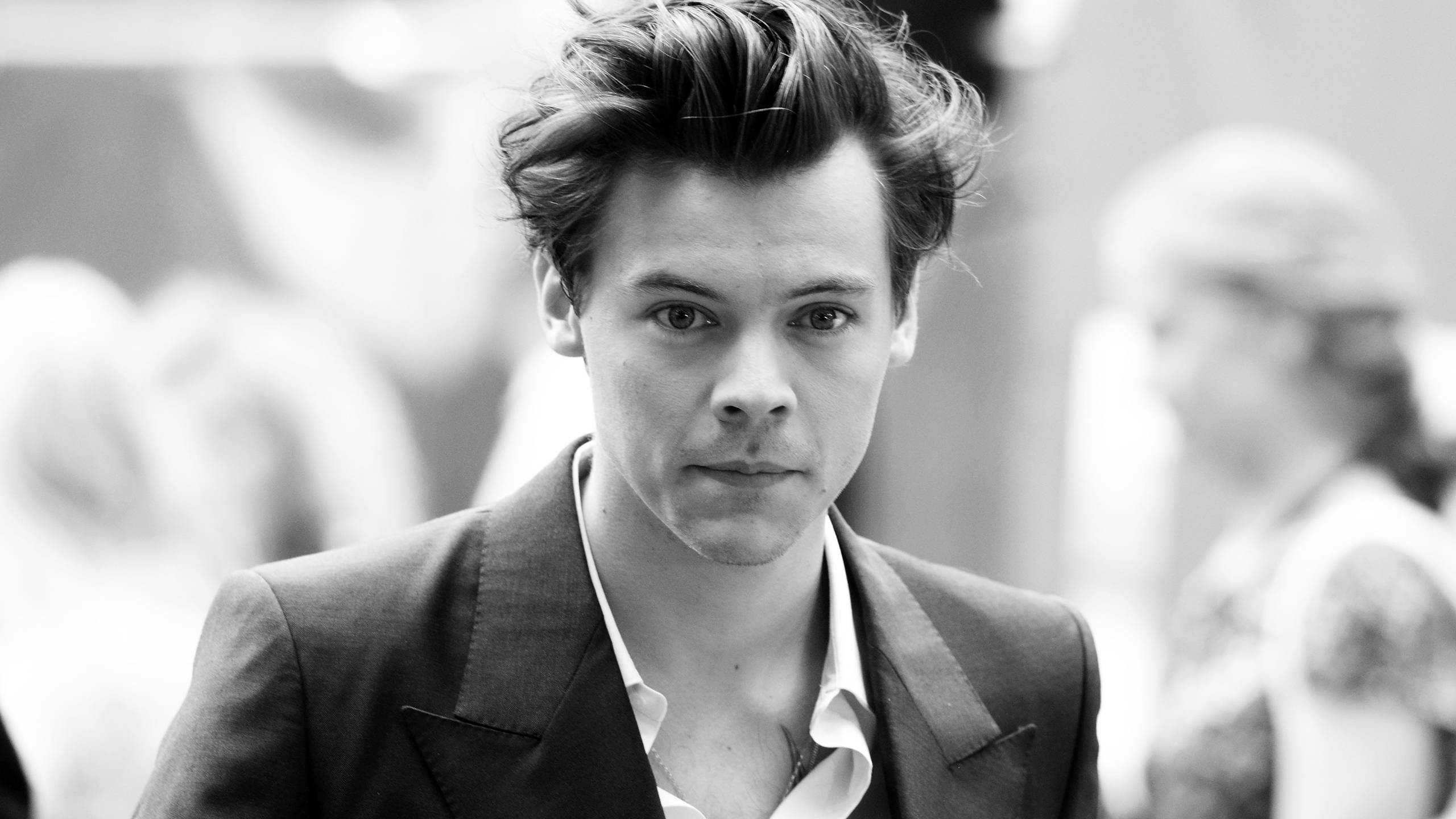 iPhone Harry Styles, 2560 x 1440, black and white portrait, 2K Desktop Wallpaper